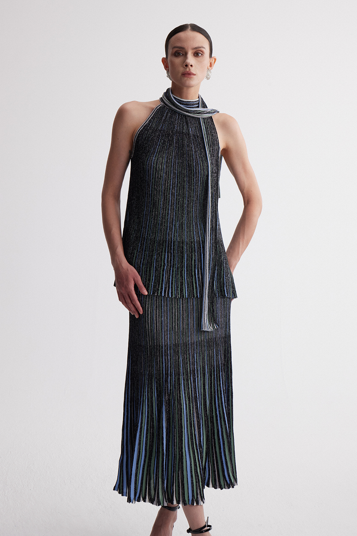 Irinei Stripe Glitter Mermaid Skirt Set