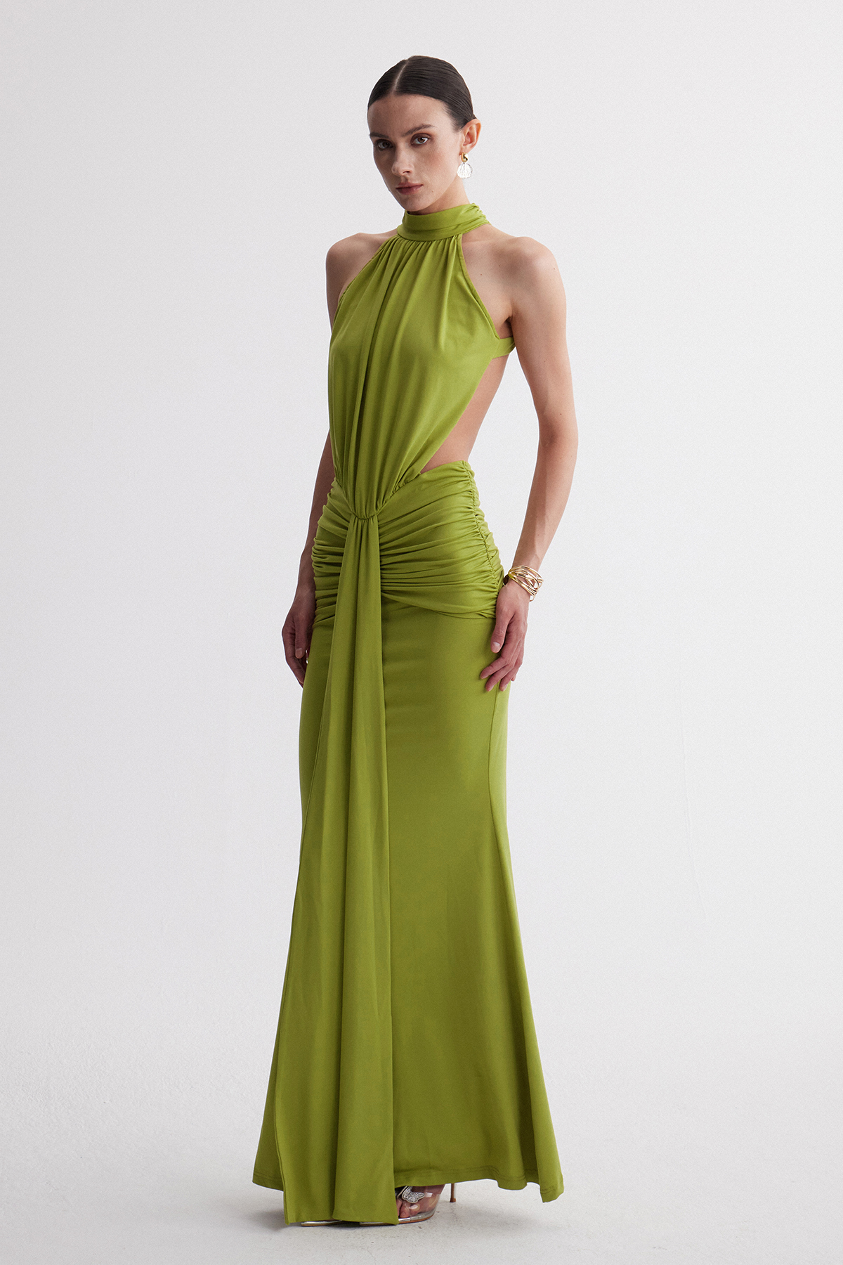 Iriney Halter Neck Ruch Maxi Dress