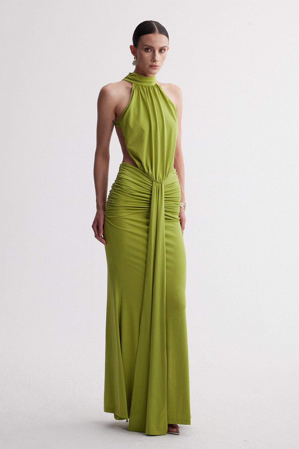 Iriney Halter Neck Ruch Maxi Dress