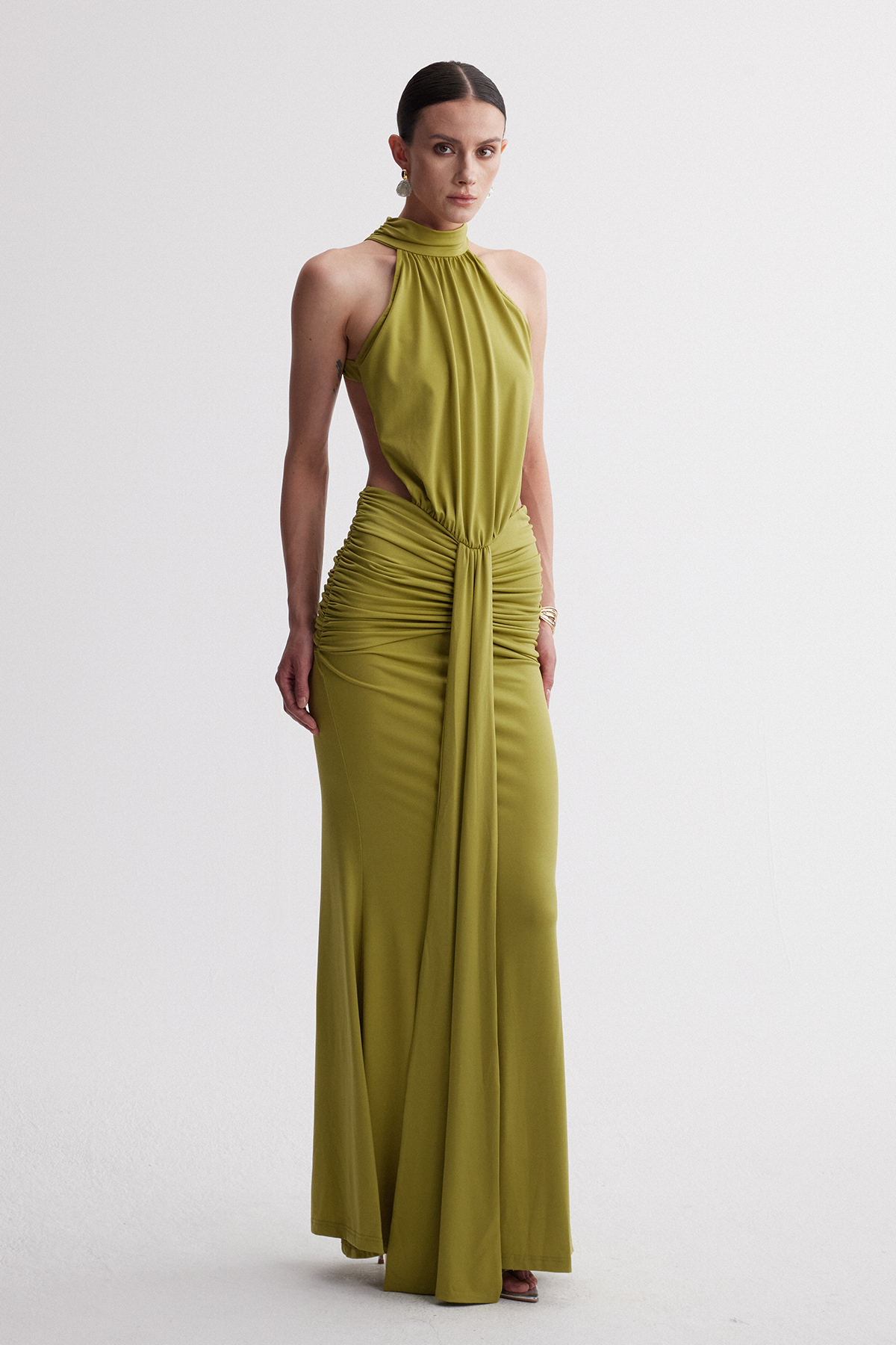 Iriney Halter Neck Ruch Maxi Dress