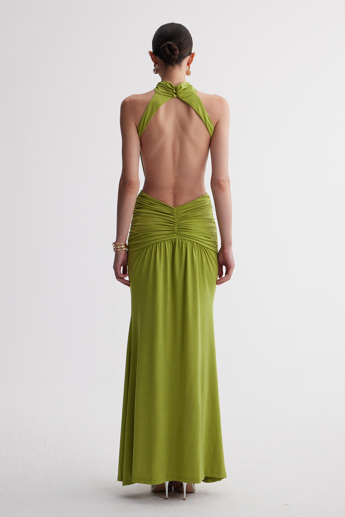 Iriney Halter Neck Ruch Maxi Dress