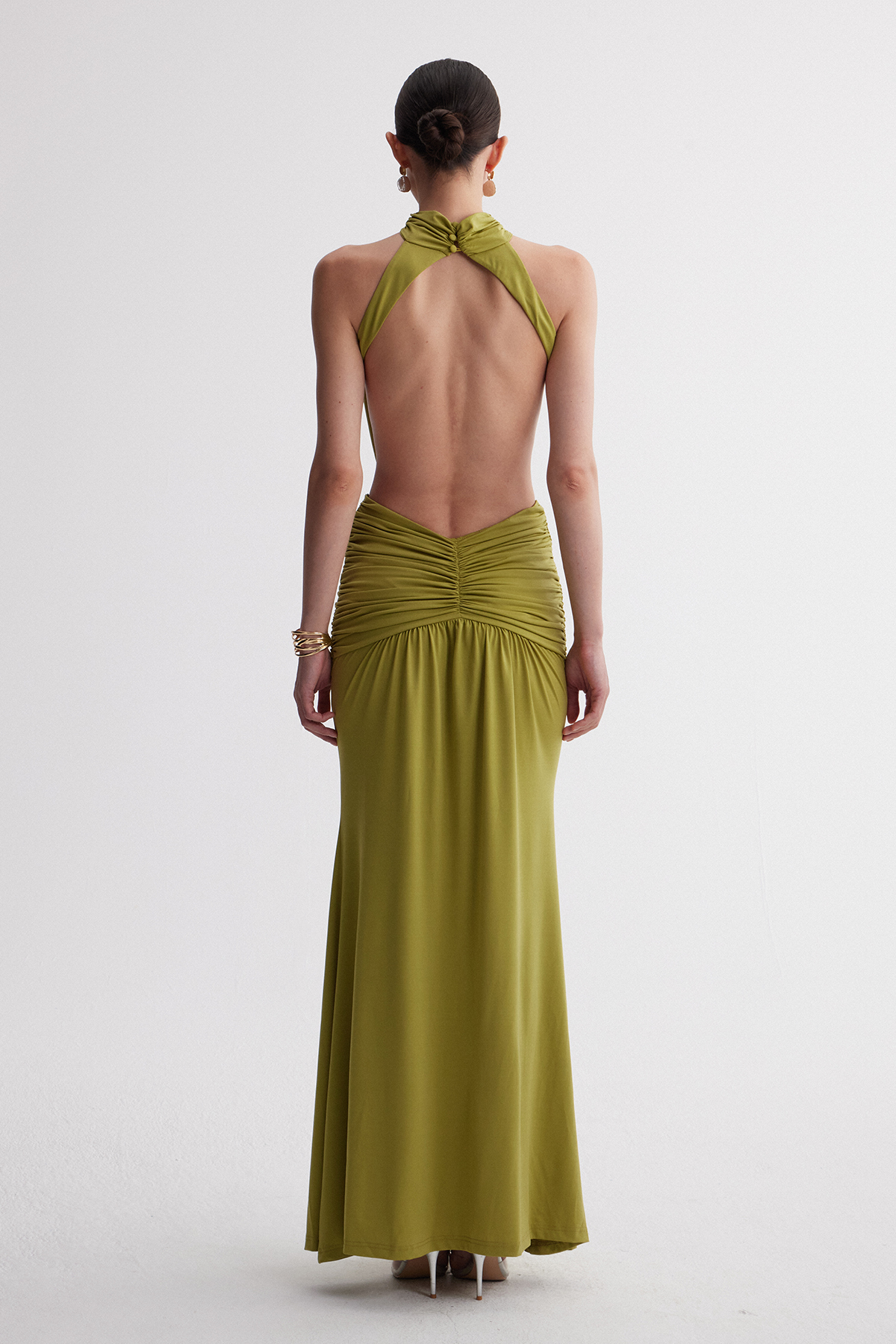 Iriney Halter Neck Ruch Maxi Dress