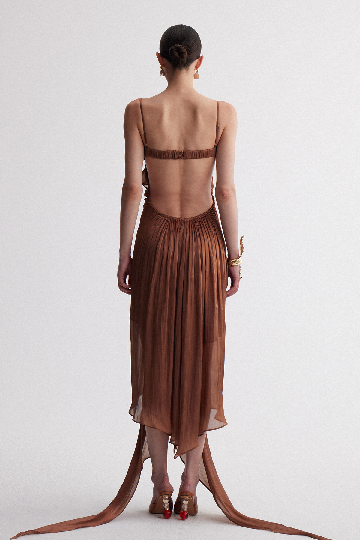 Iris Spaghetti Ruch Ruffle Maxi Dress