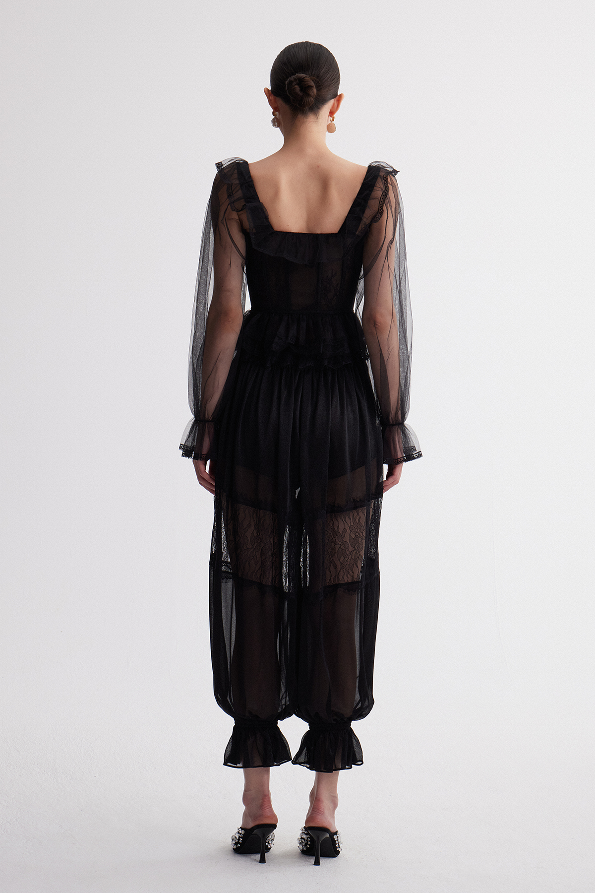 Irmeli Balloon Sleeve Mesh Pants Set
