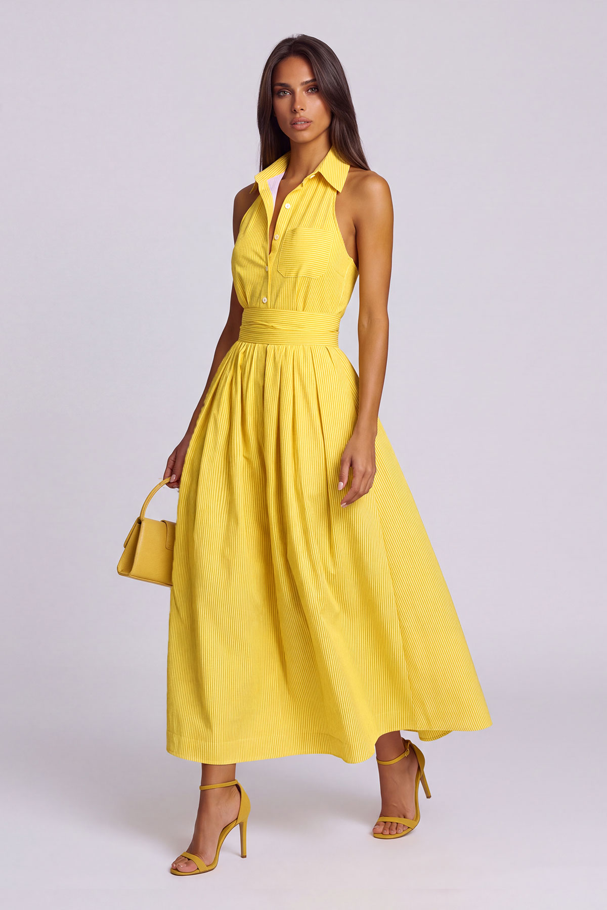 Irnerius Halter Neck Stripe Maxi Dress
