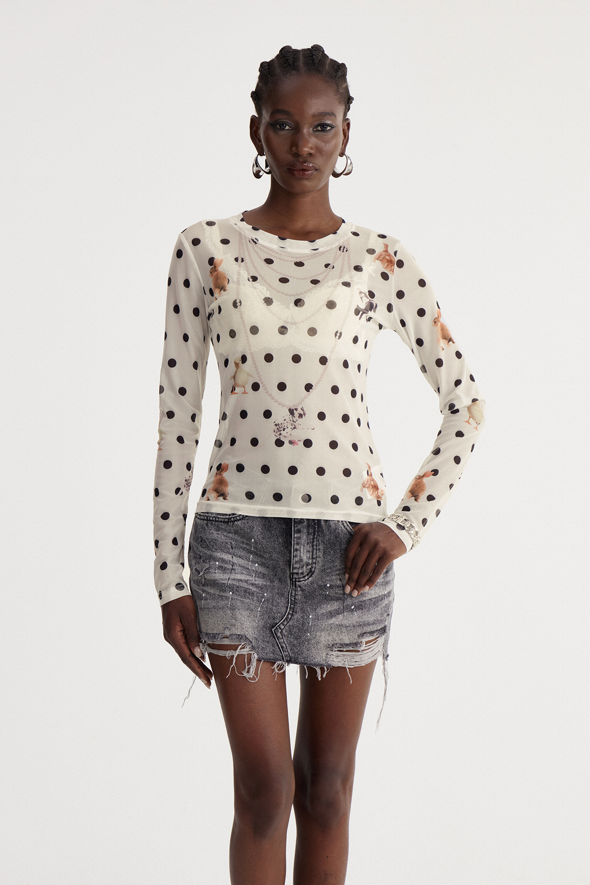 Irshad Dot Print Mesh Top