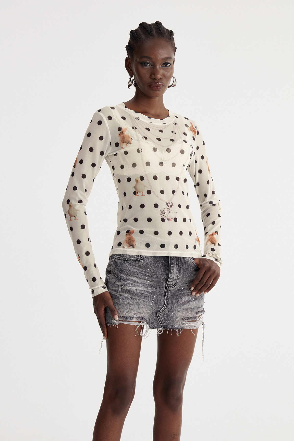 Irshad Dot Print Mesh Top