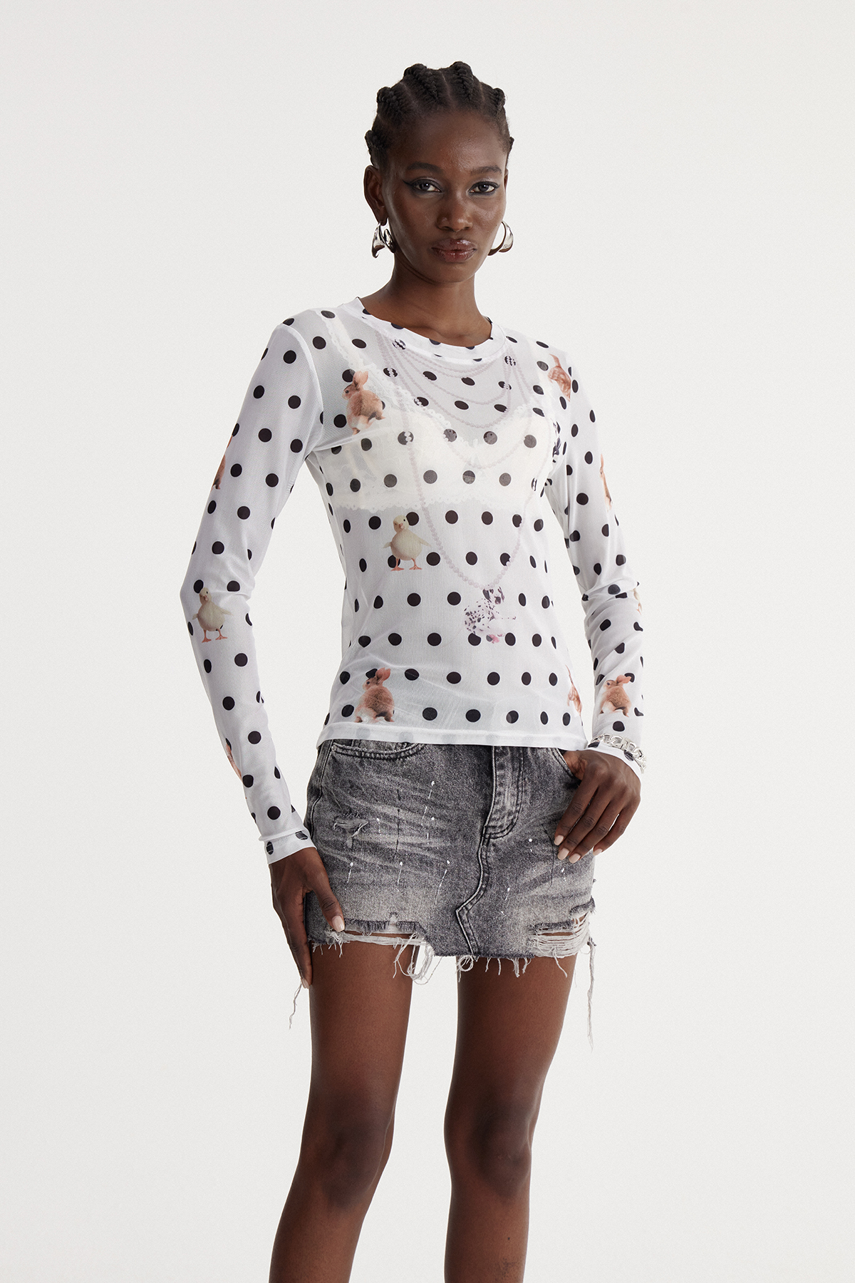 Irshad Dot Print Mesh Top