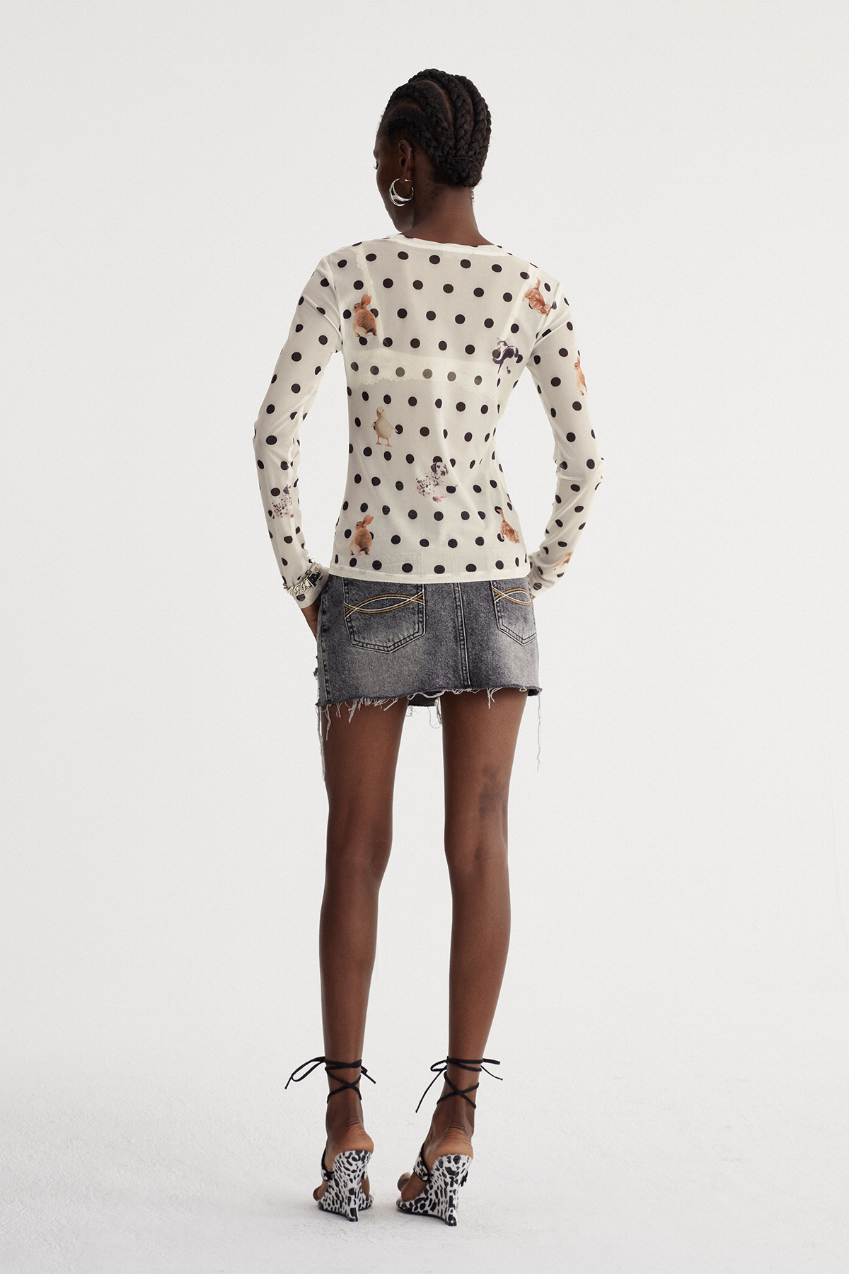 Irshad Dot Print Mesh Top