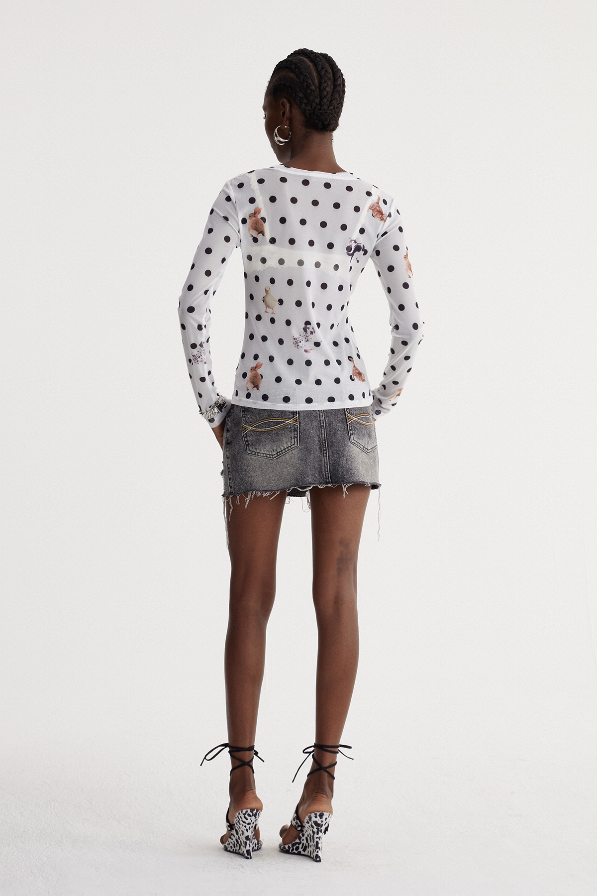 Irshad Dot Print Mesh Top