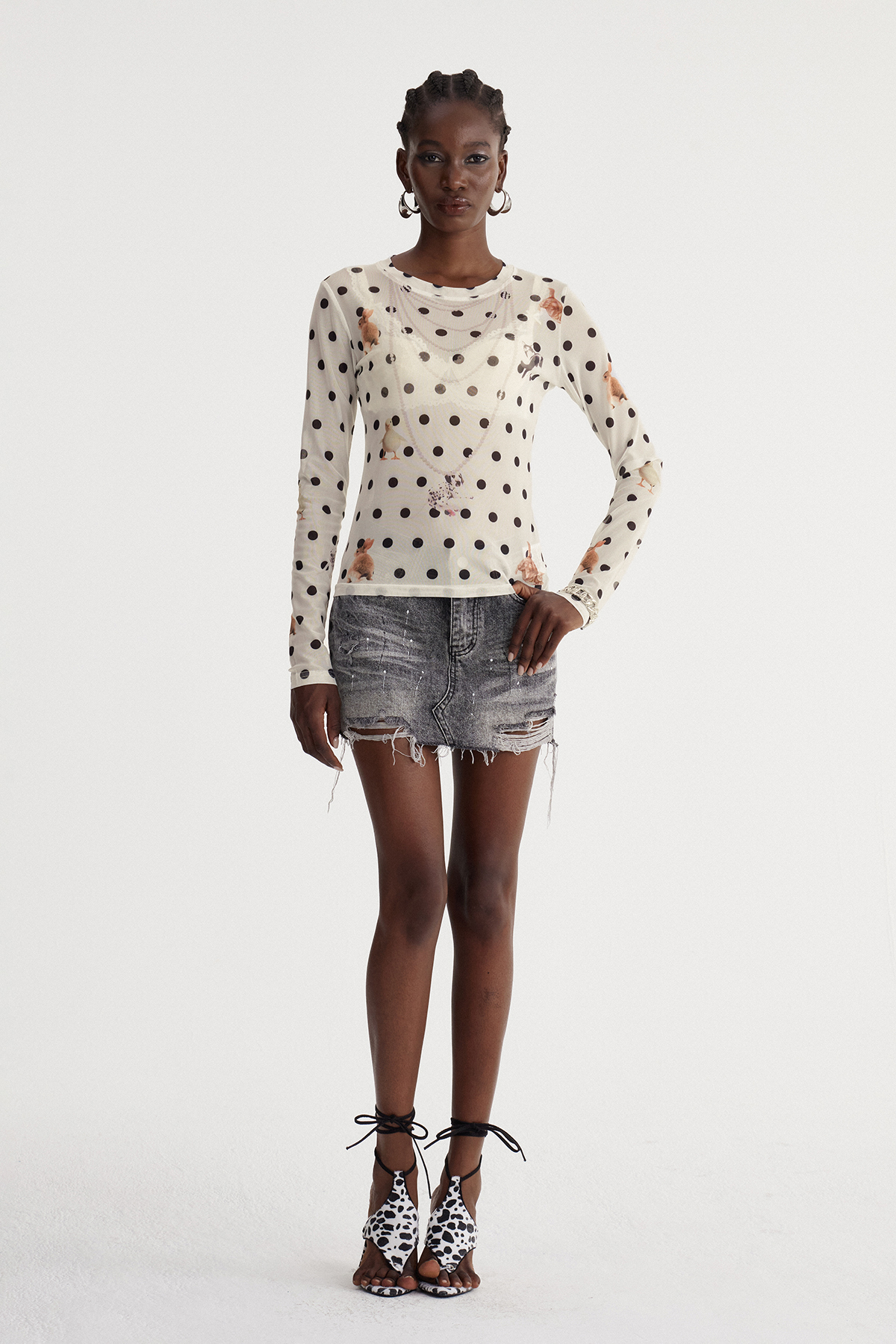 Irshad Dot Print Mesh Top