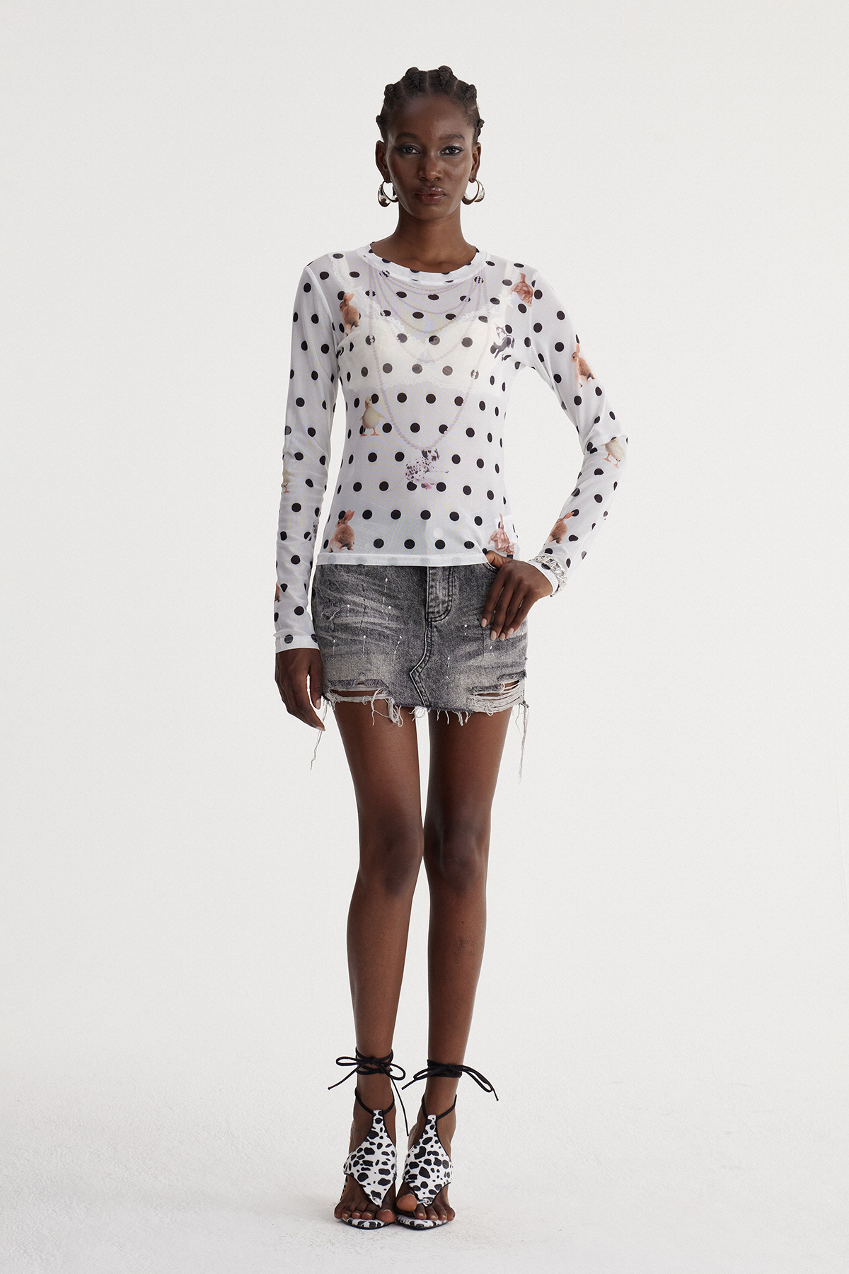 Irshad Dot Print Mesh Top