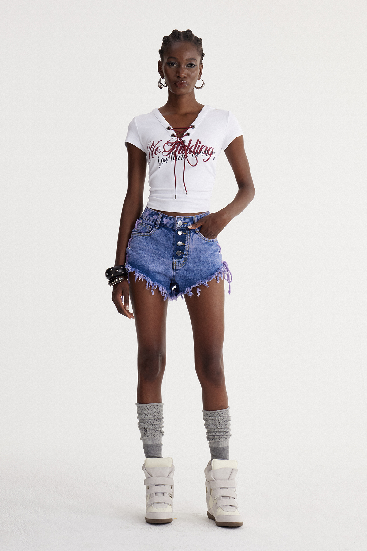 Irwin Lace Up Fringe Denim Shorts