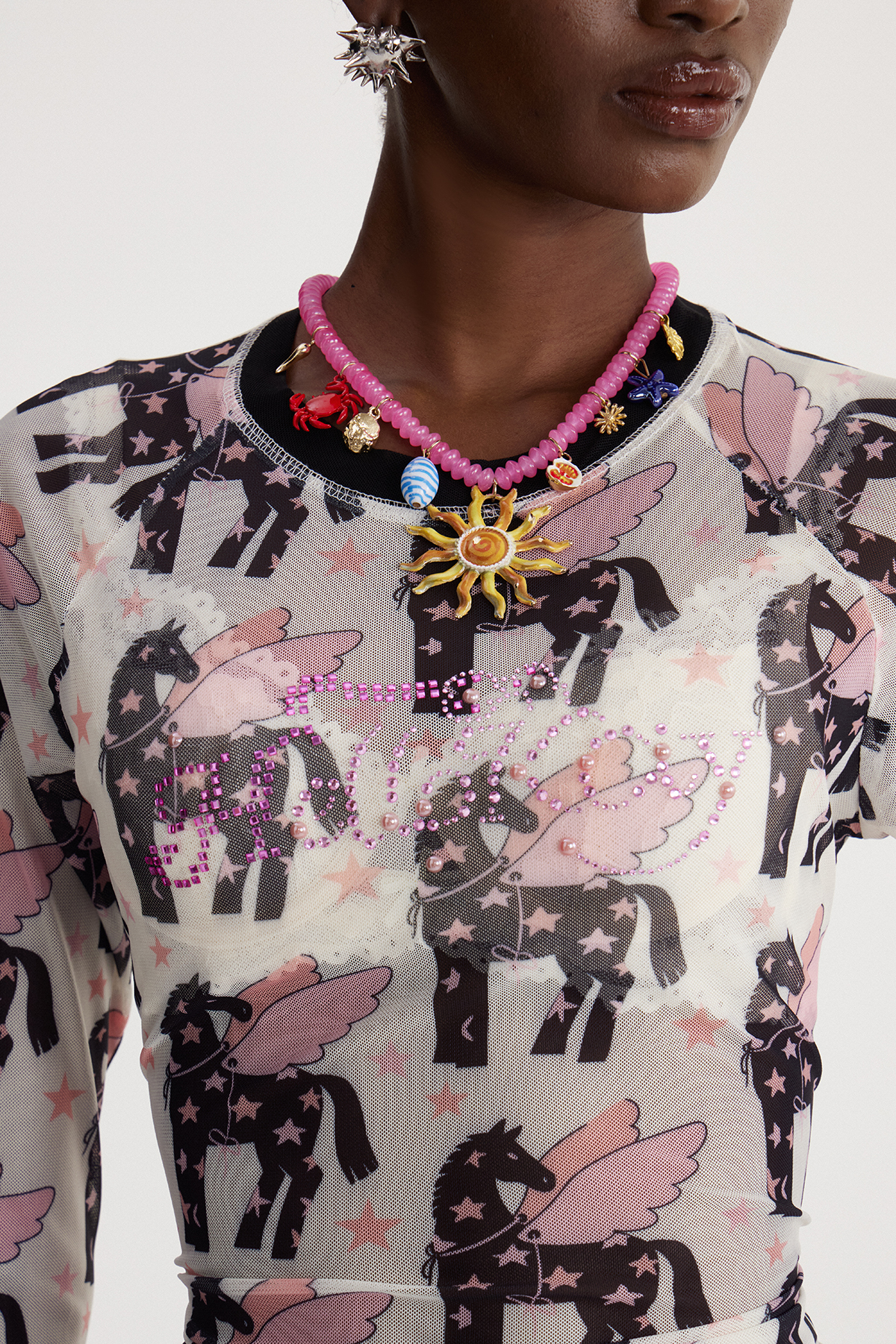 Isabell Print Rhinestone Top