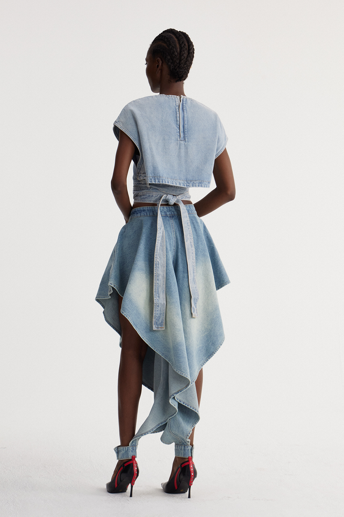 Isac Crop Ruffle Denim Skirt Set