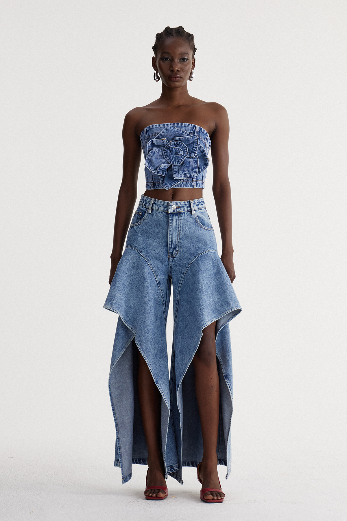 Isacco Flower Ruffle Denim Pants Set