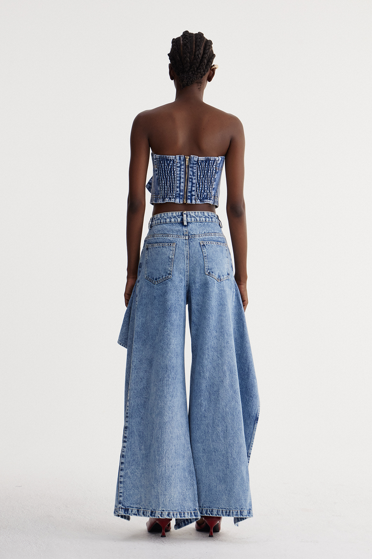 Isacco Flower Ruffle Denim Pants Set