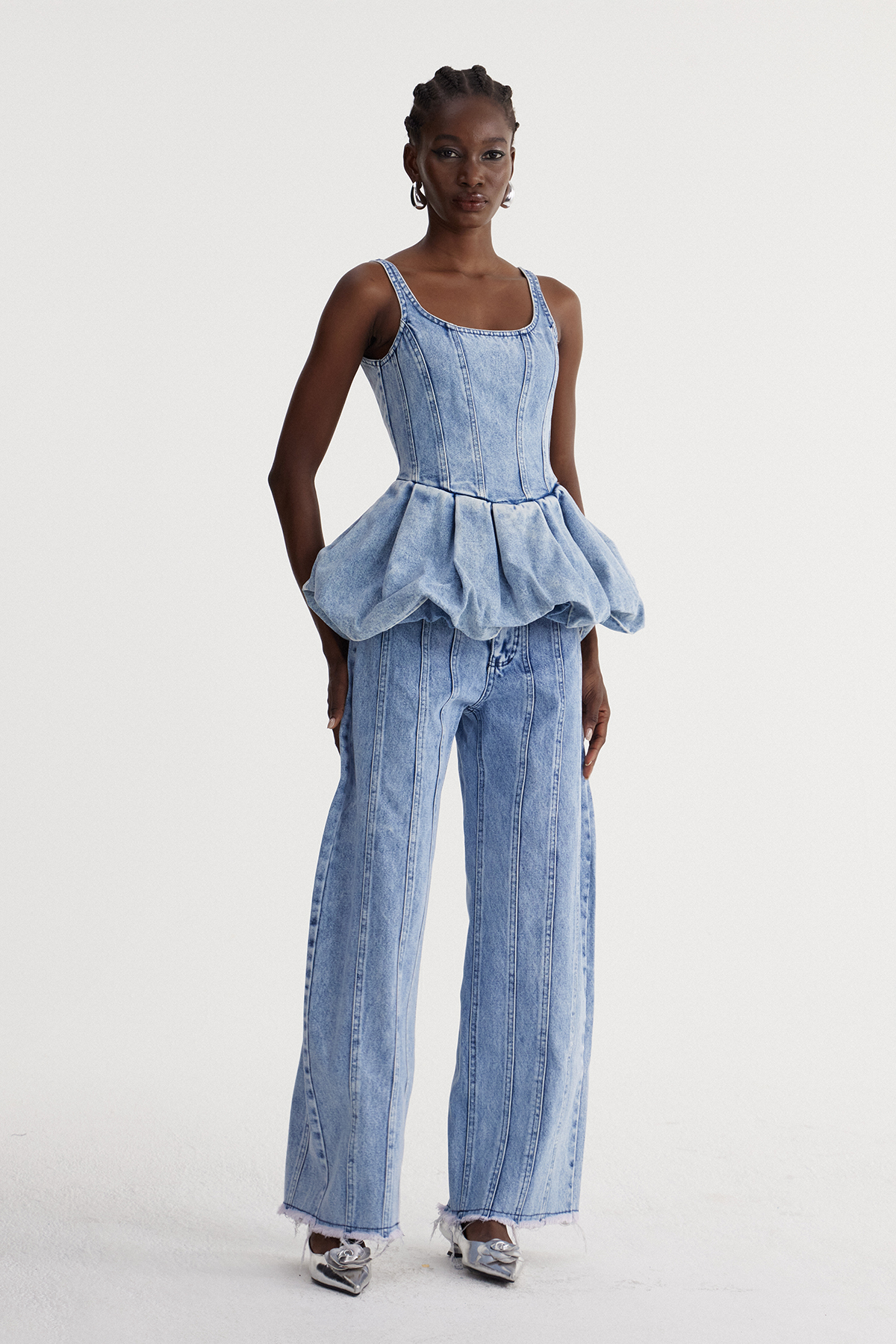 Isador Spaghetti Bubble Denim Pants Set