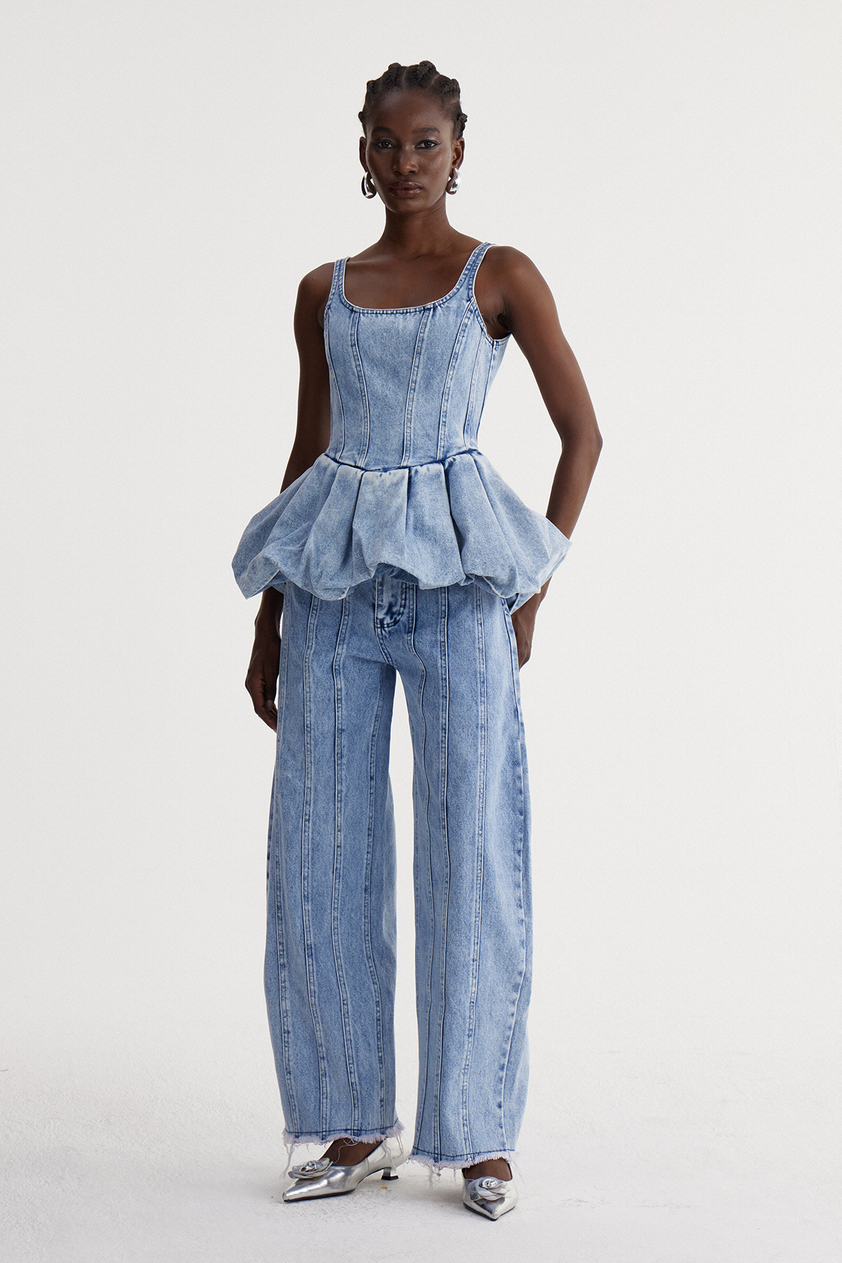 Isador Spaghetti Bubble Denim Pants Set