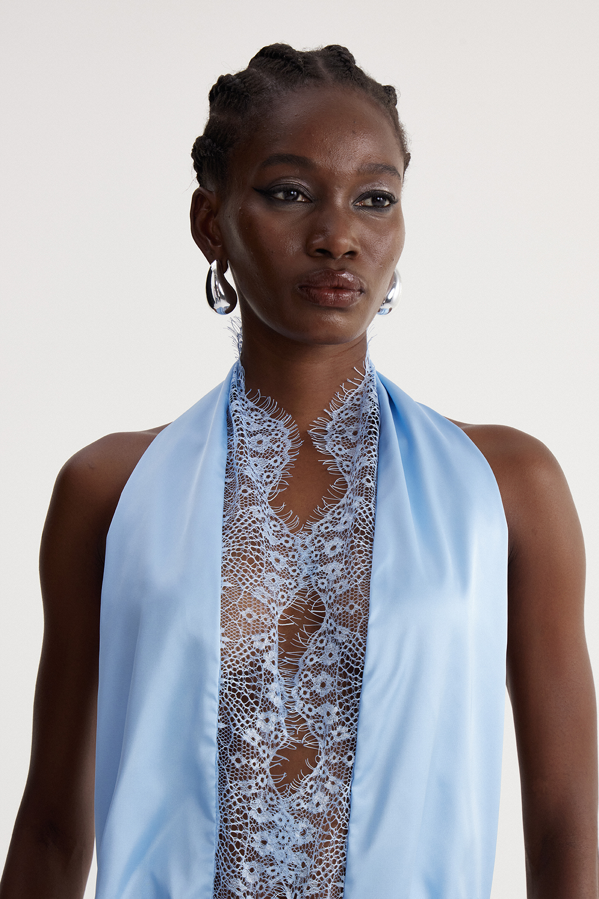 Isadore Plunge Lace Satin Mini Dress