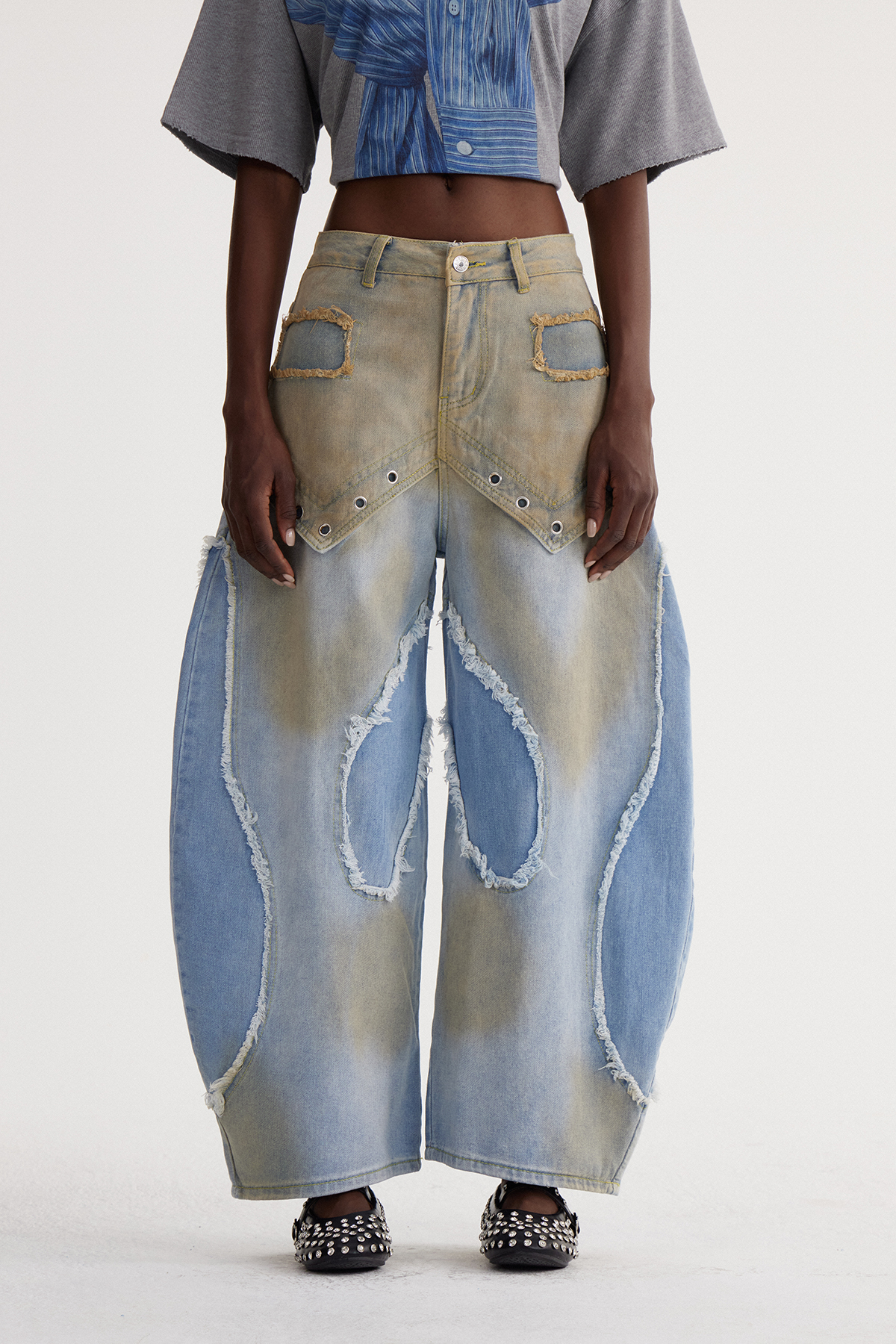 Isaiah Fringe Bleached Baggy Jeans