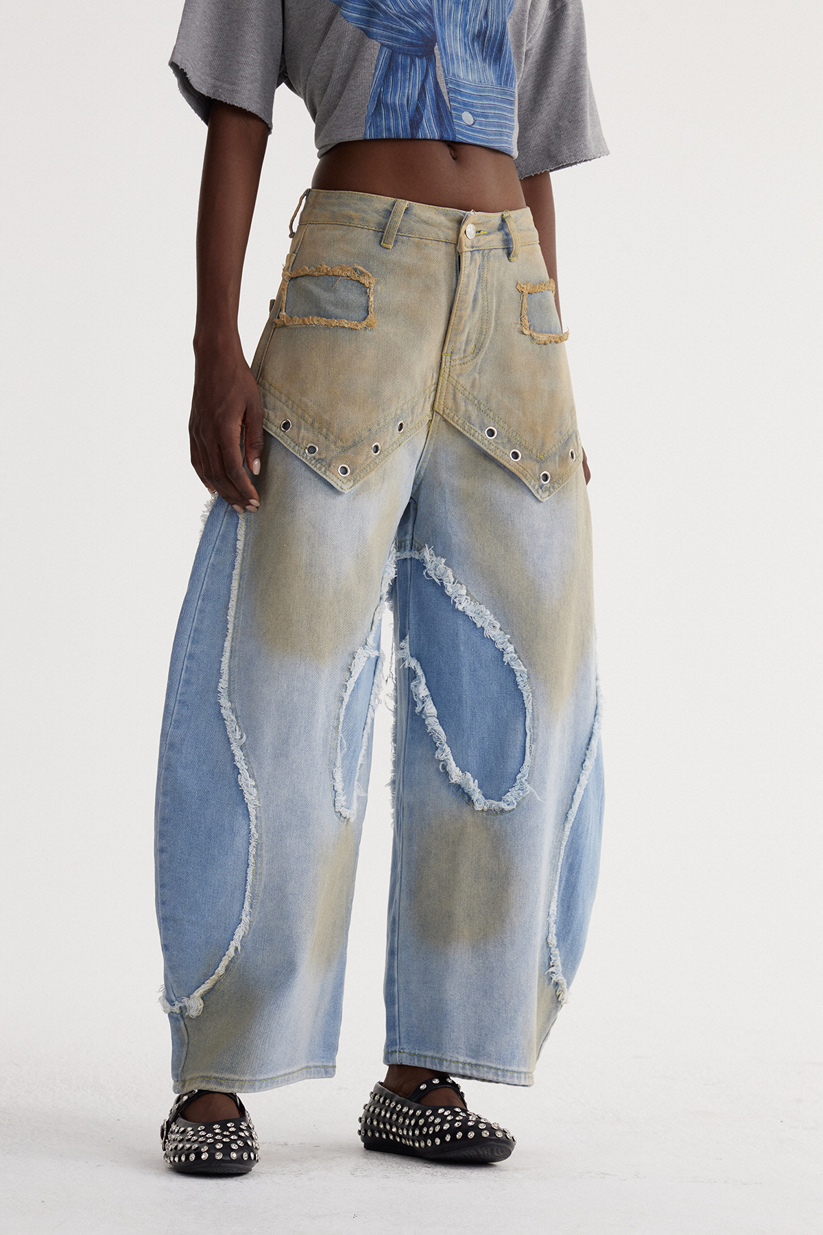 Isaiah Fringe Bleached Baggy Jeans