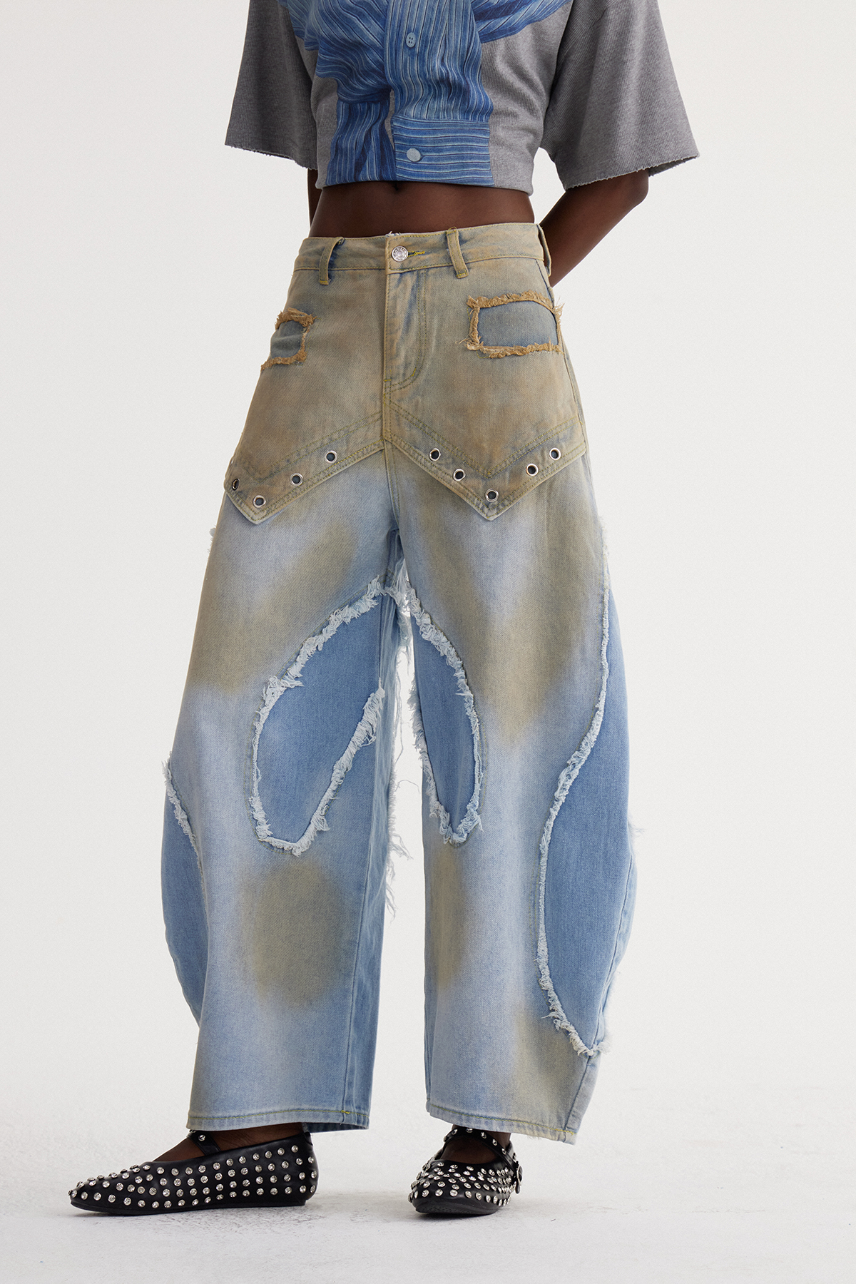 Isaiah Fringe Bleached Baggy Jeans