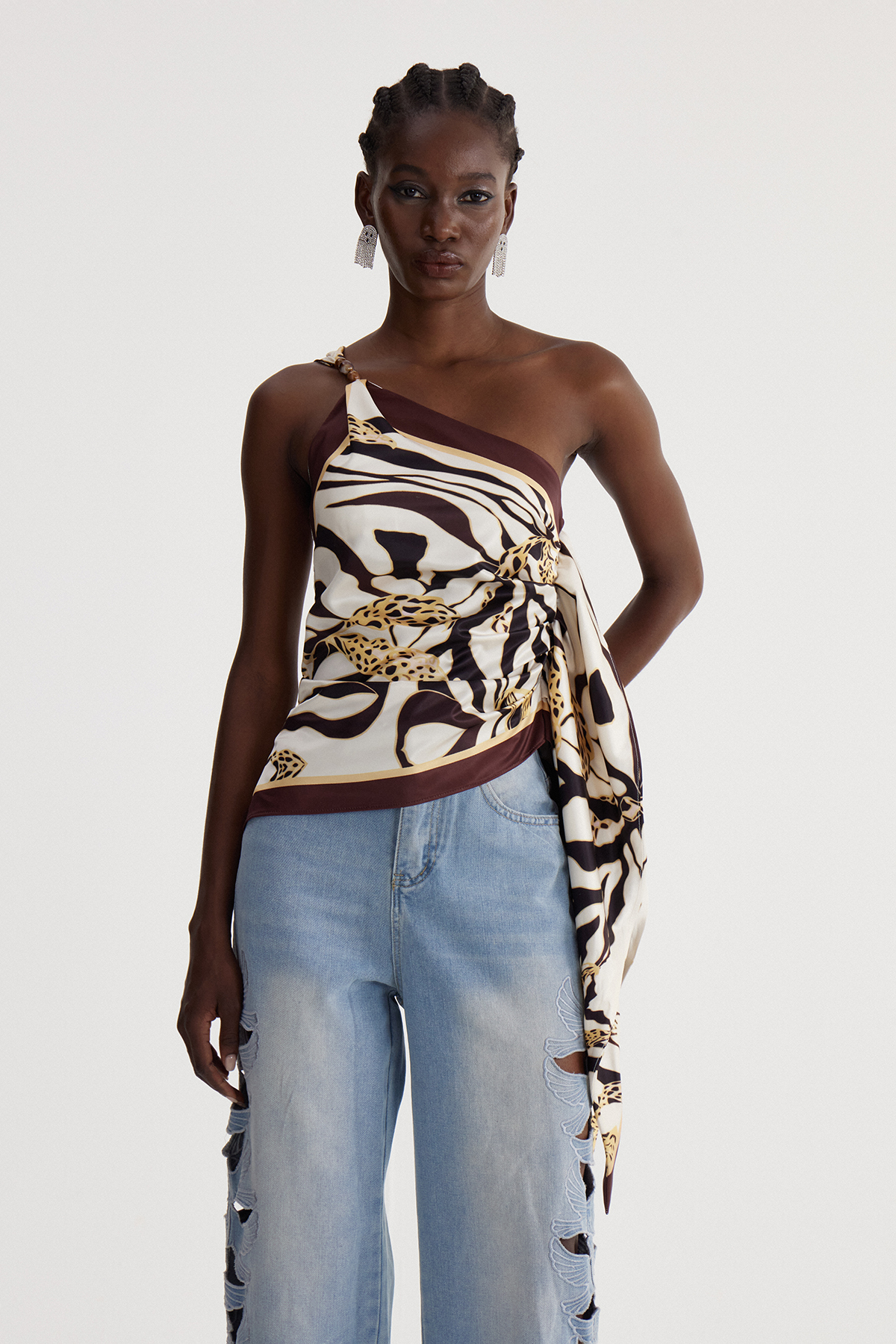 Iseabail One Shoulder Zebra Top