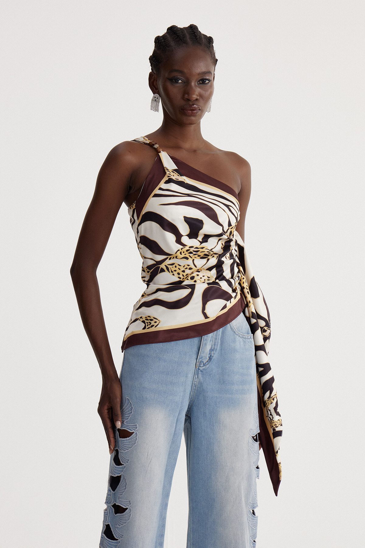 Iseabail One Shoulder Zebra Top