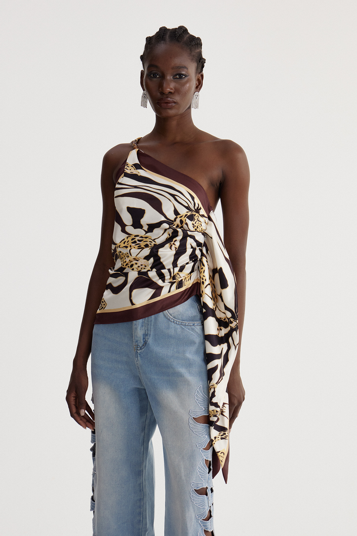 Iseabail One Shoulder Zebra Top
