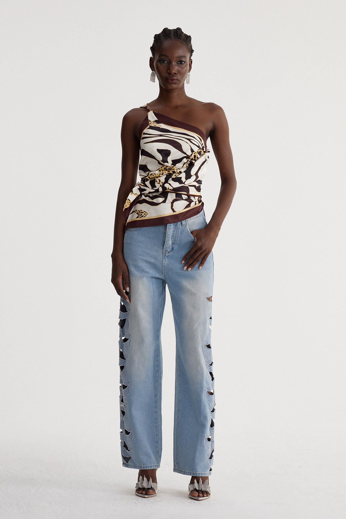 Iseabail One Shoulder Zebra Top