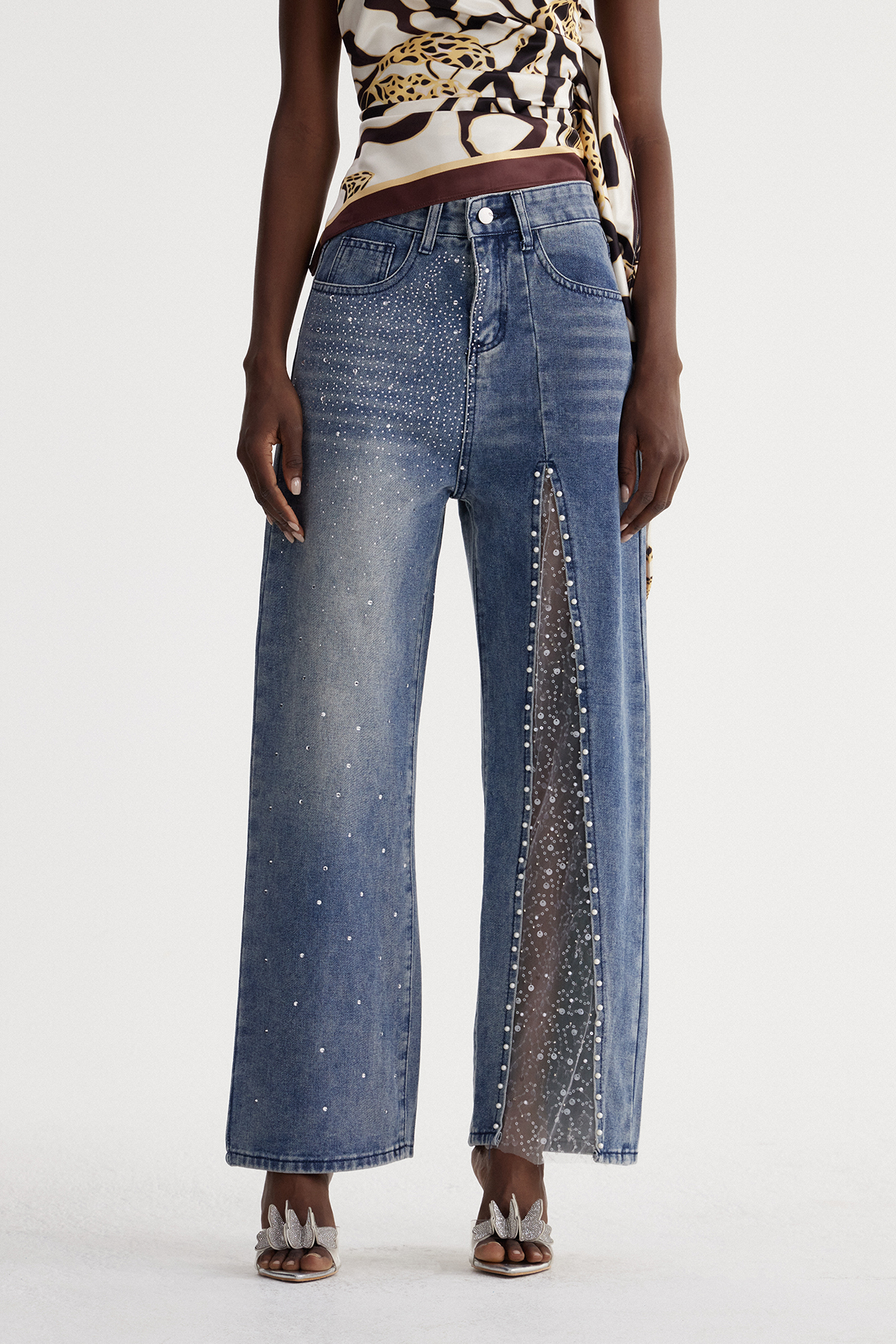 Isebel Rhinestone Pearl Lace Jeans