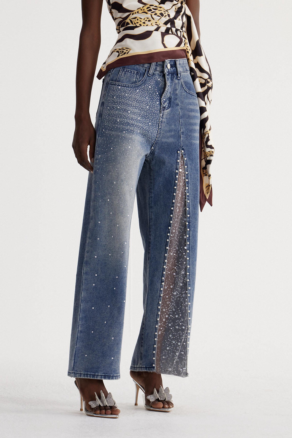 Isebel Rhinestone Pearl Lace Jeans