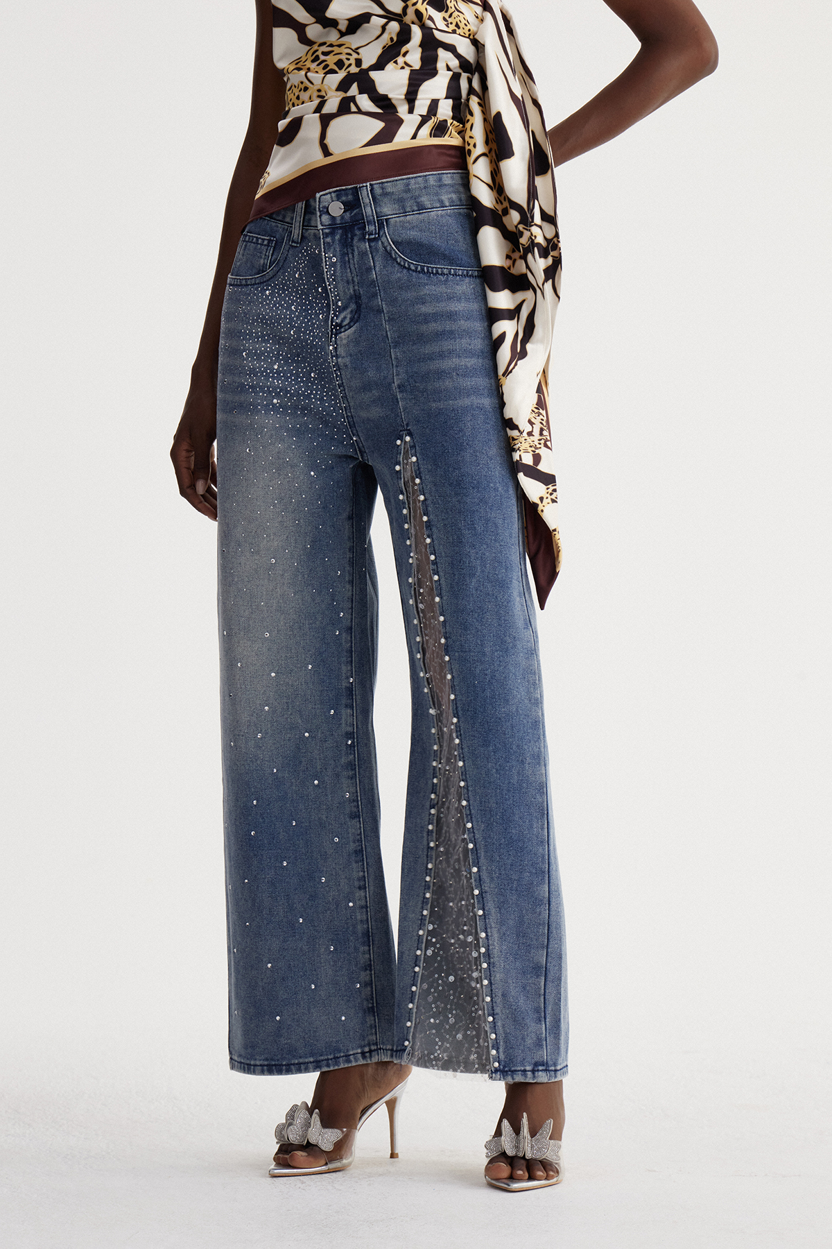 Isebel Rhinestone Pearl Lace Jeans