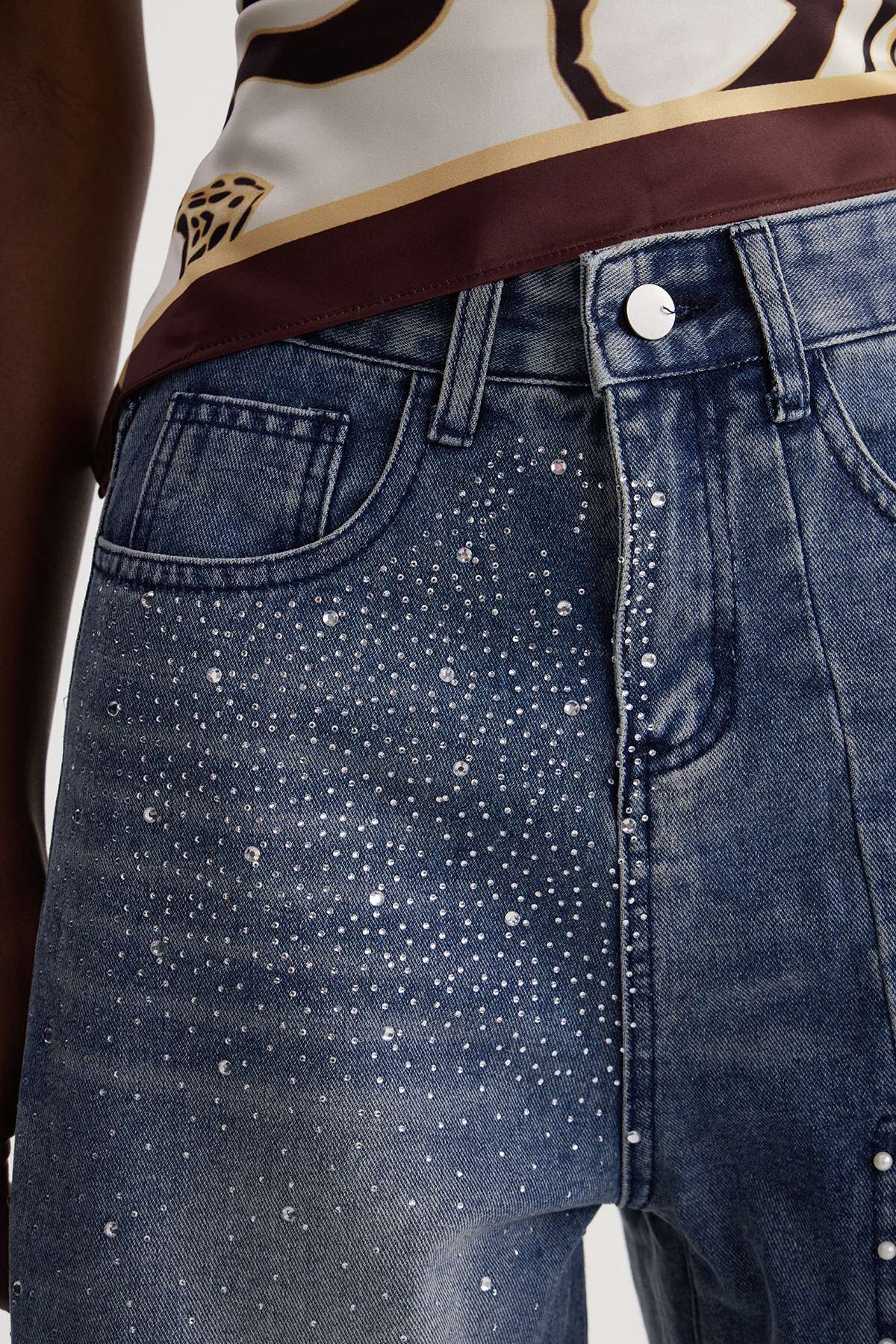 Isebel Rhinestone Pearl Lace Jeans