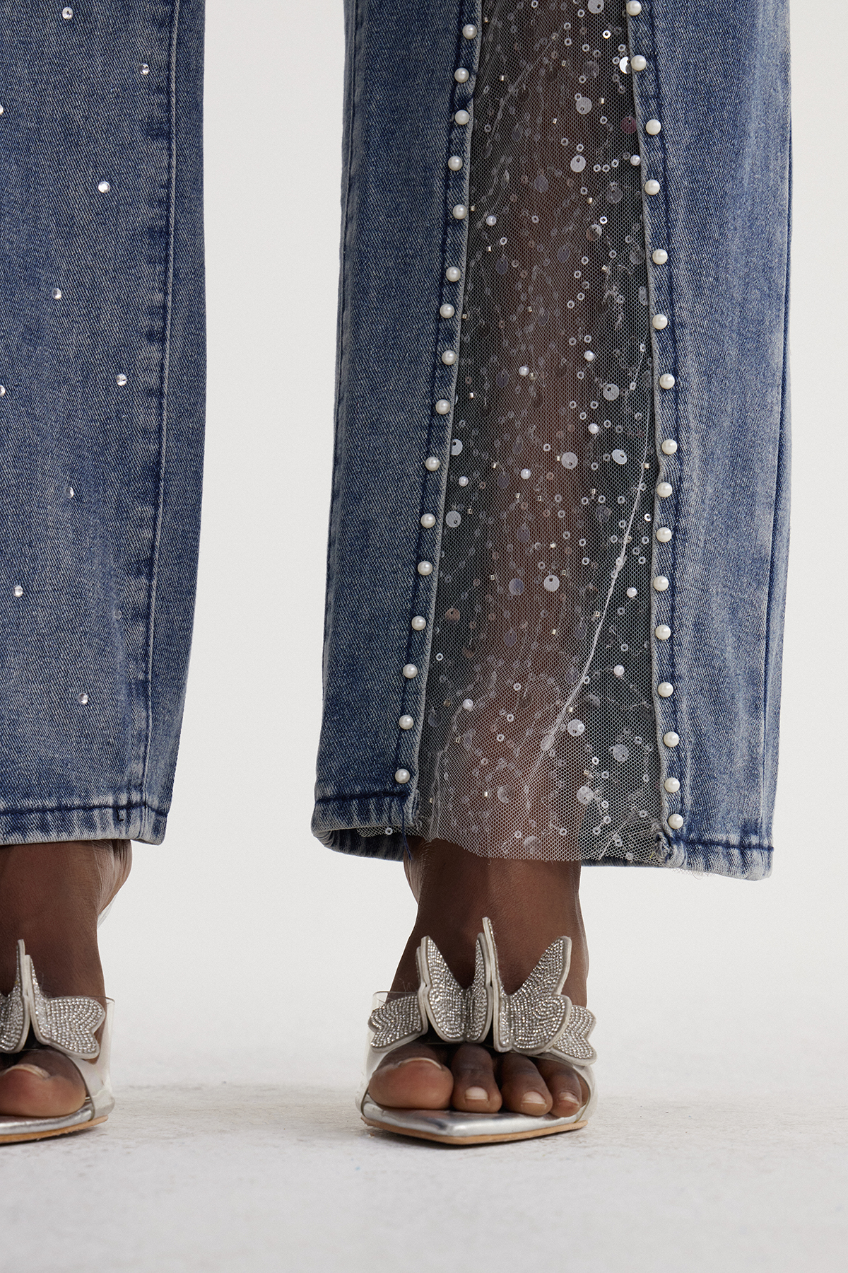 Isebel Rhinestone Pearl Lace Jeans