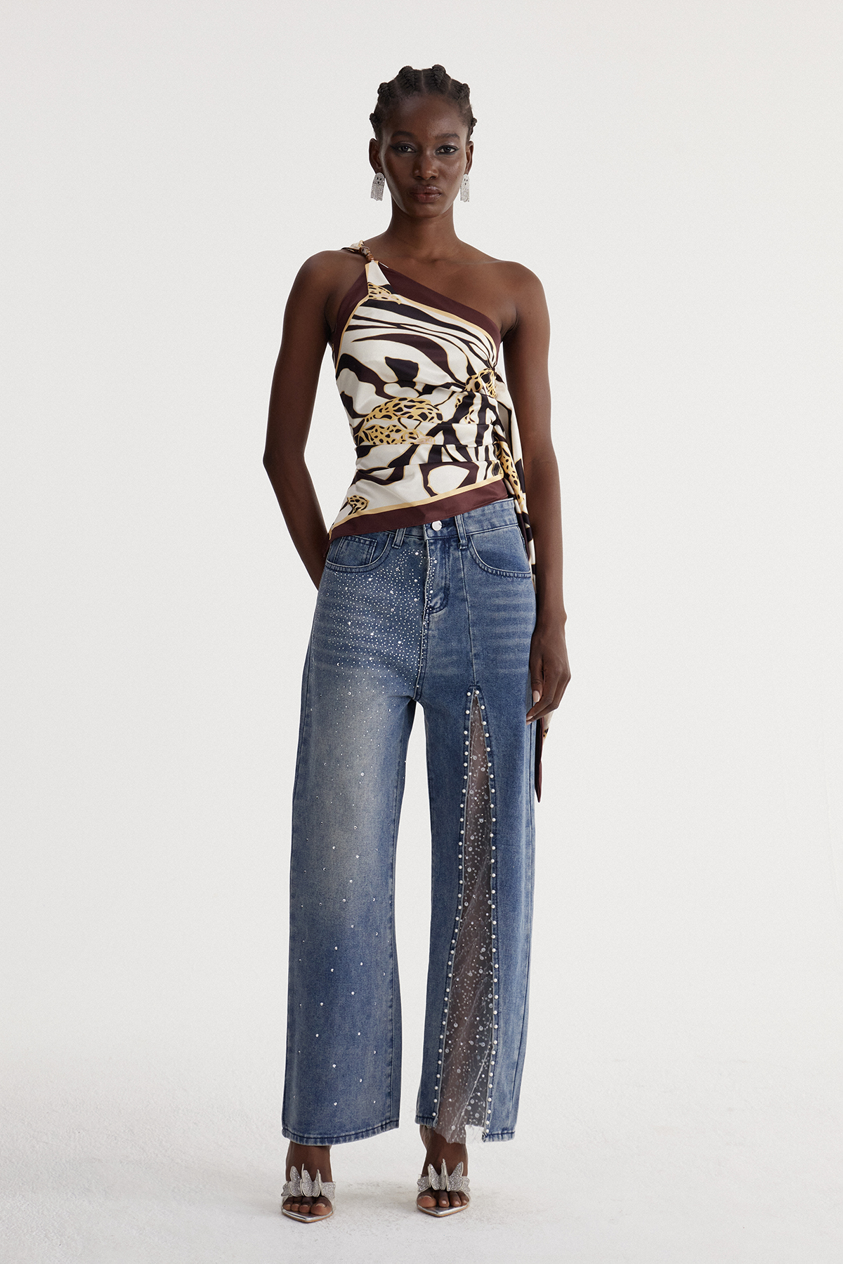Isebel Rhinestone Pearl Lace Jeans