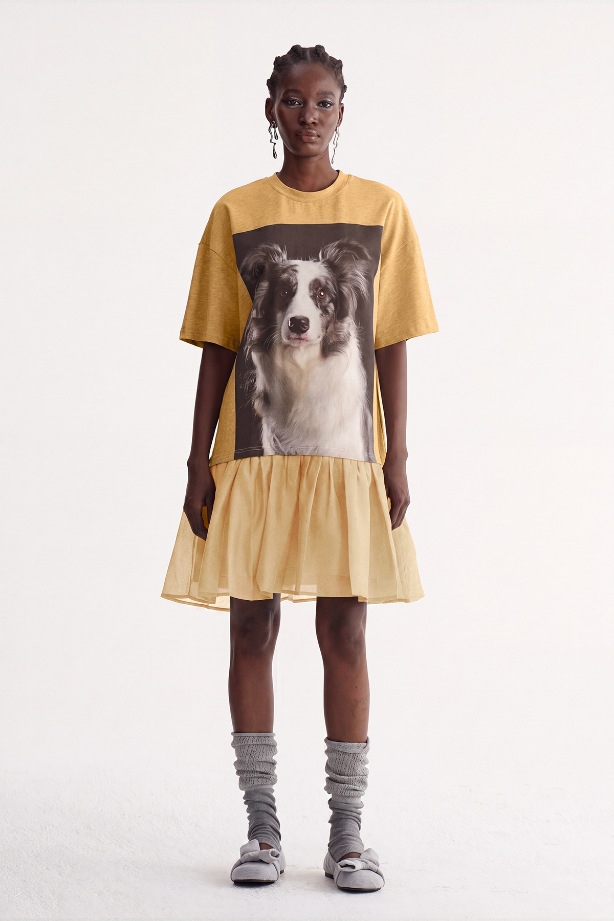 Isebella Print Ruffle Mini Dress In Yellow