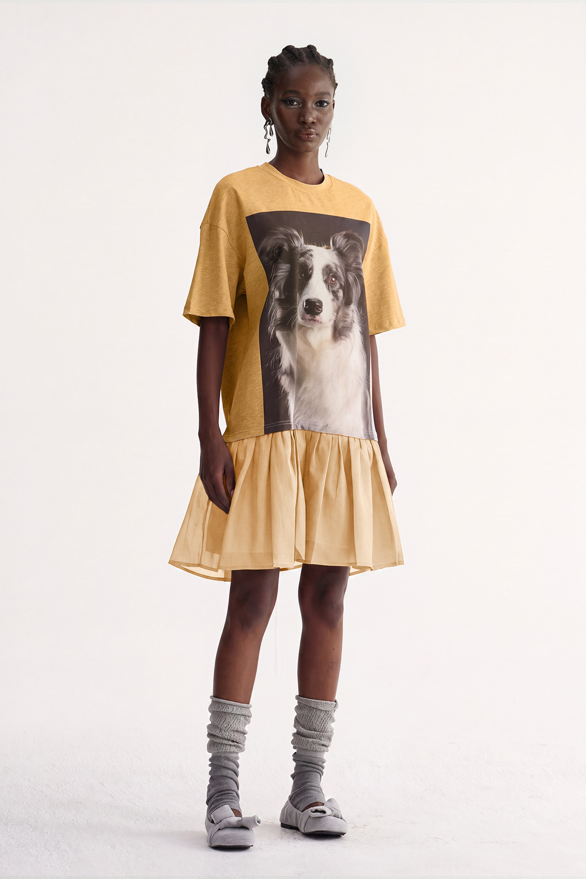 Isebella Print Ruffle Mini Dress In Yellow