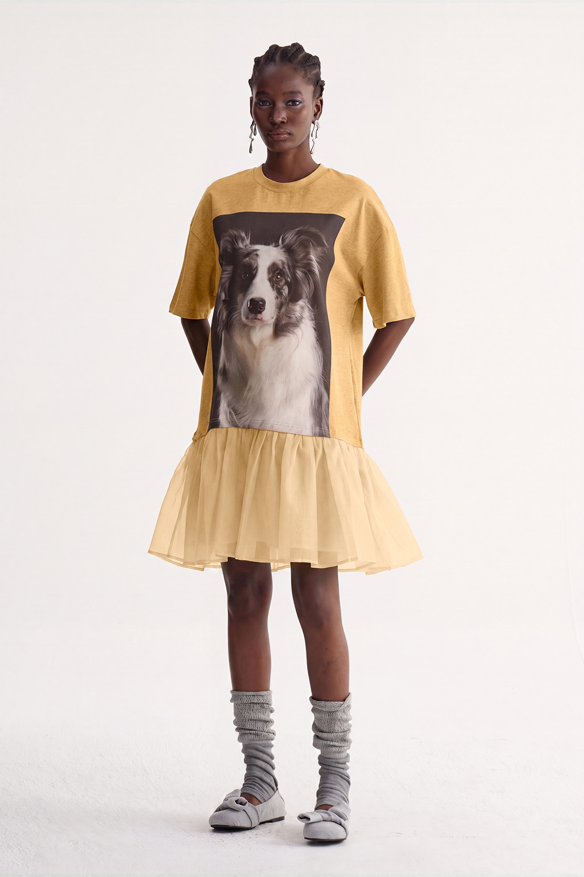 Isebella Print Ruffle Mini Dress In Yellow