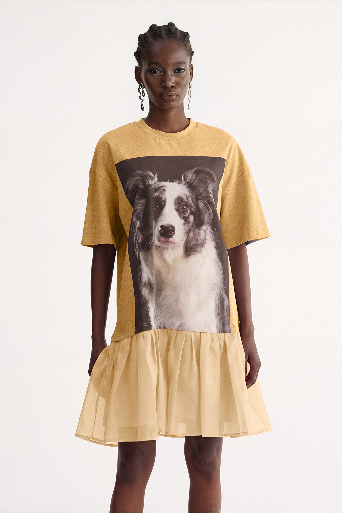 Isebella Print Ruffle Mini Dress In Yellow