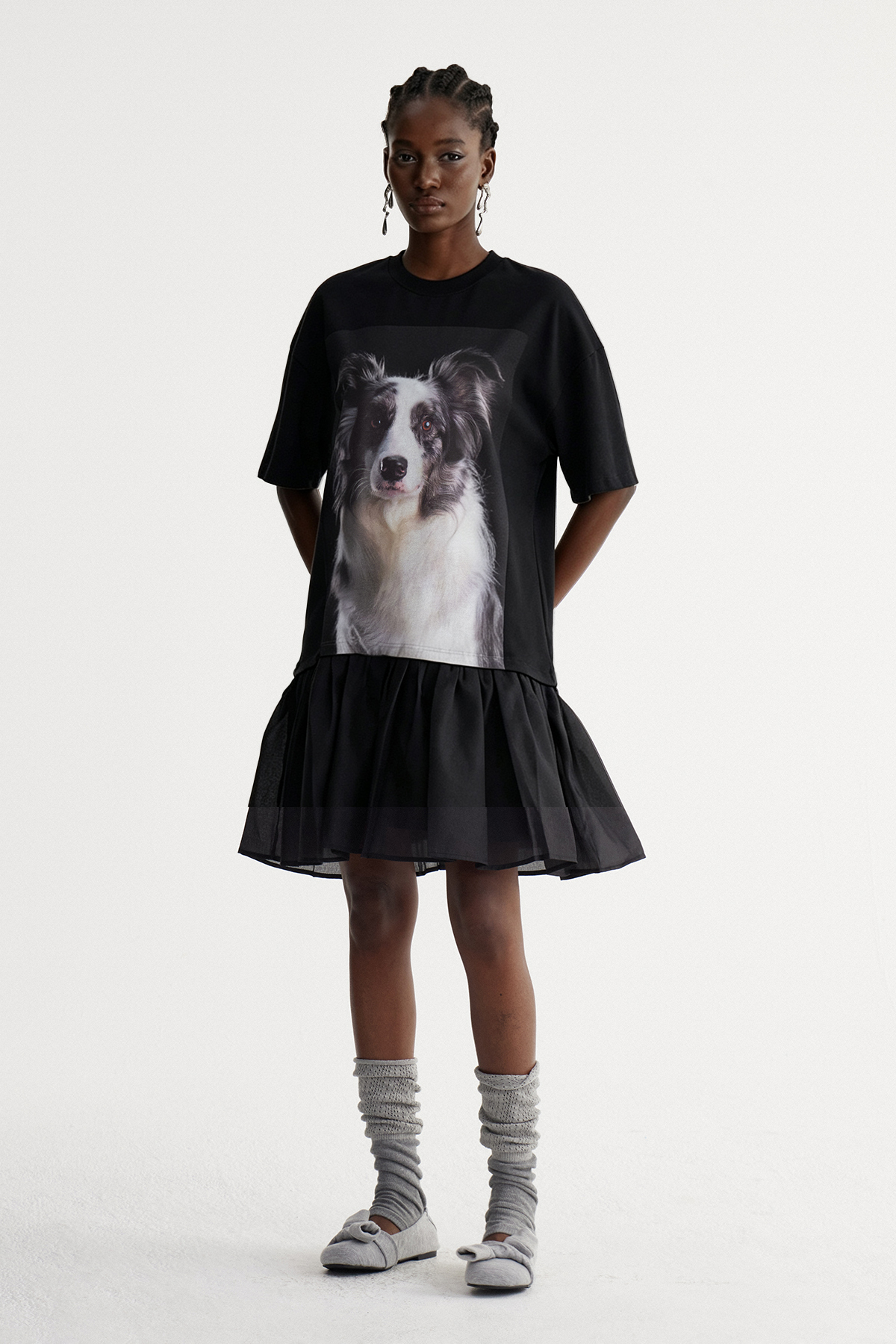 Isebella Print Ruffle Mini Dress In Black