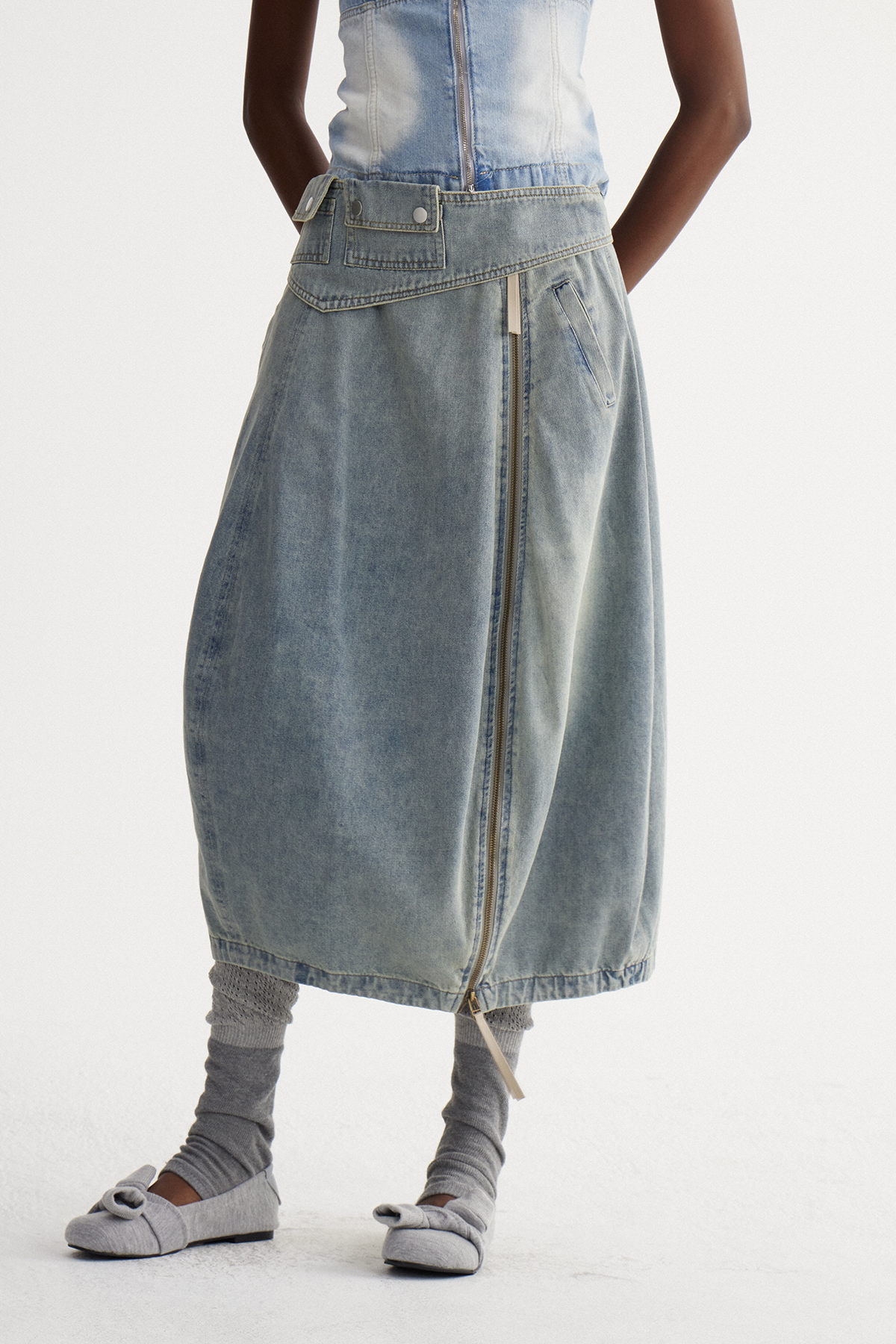 Iser Zipper Denim Midi Skirt