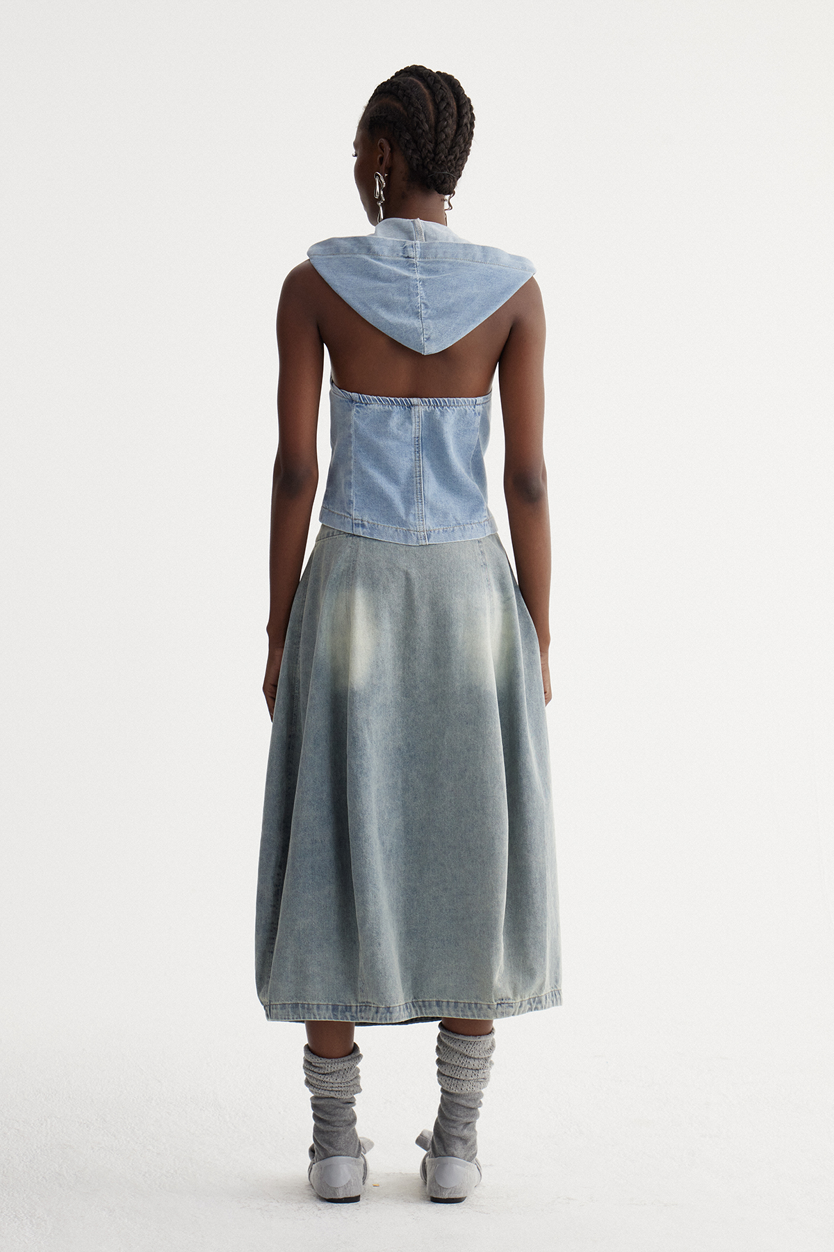 Iser Zipper Denim Midi Skirt