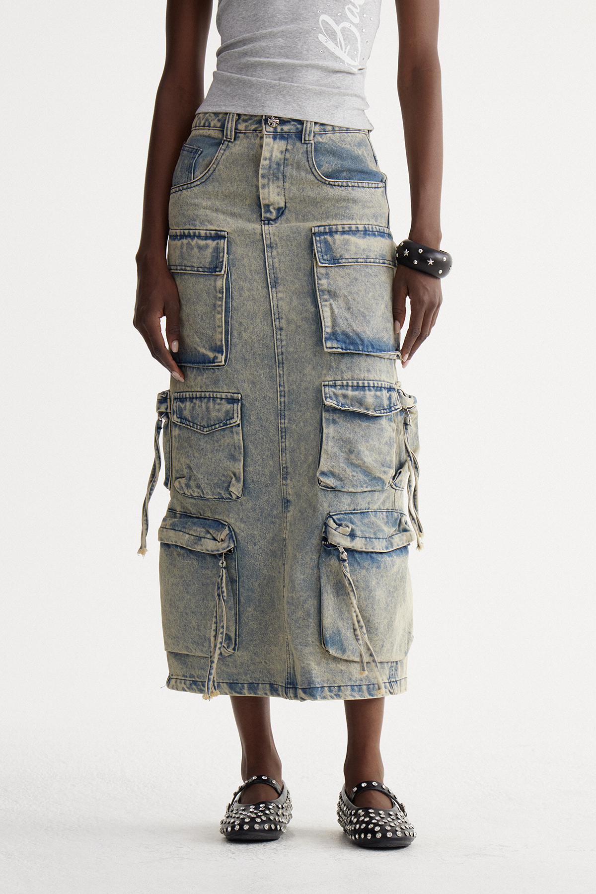 Iset Pocket Denim Maxi Skirt