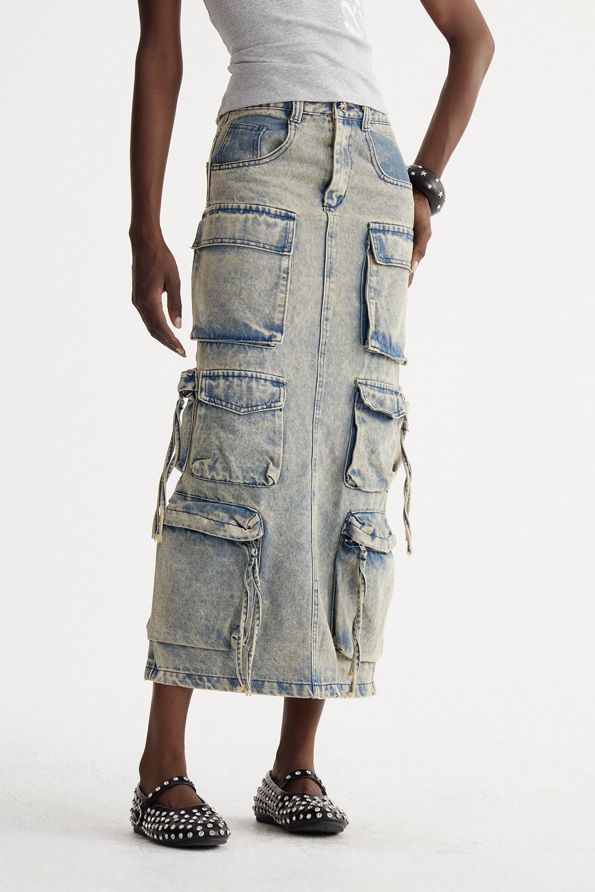 Iset Pocket Denim Maxi Skirt