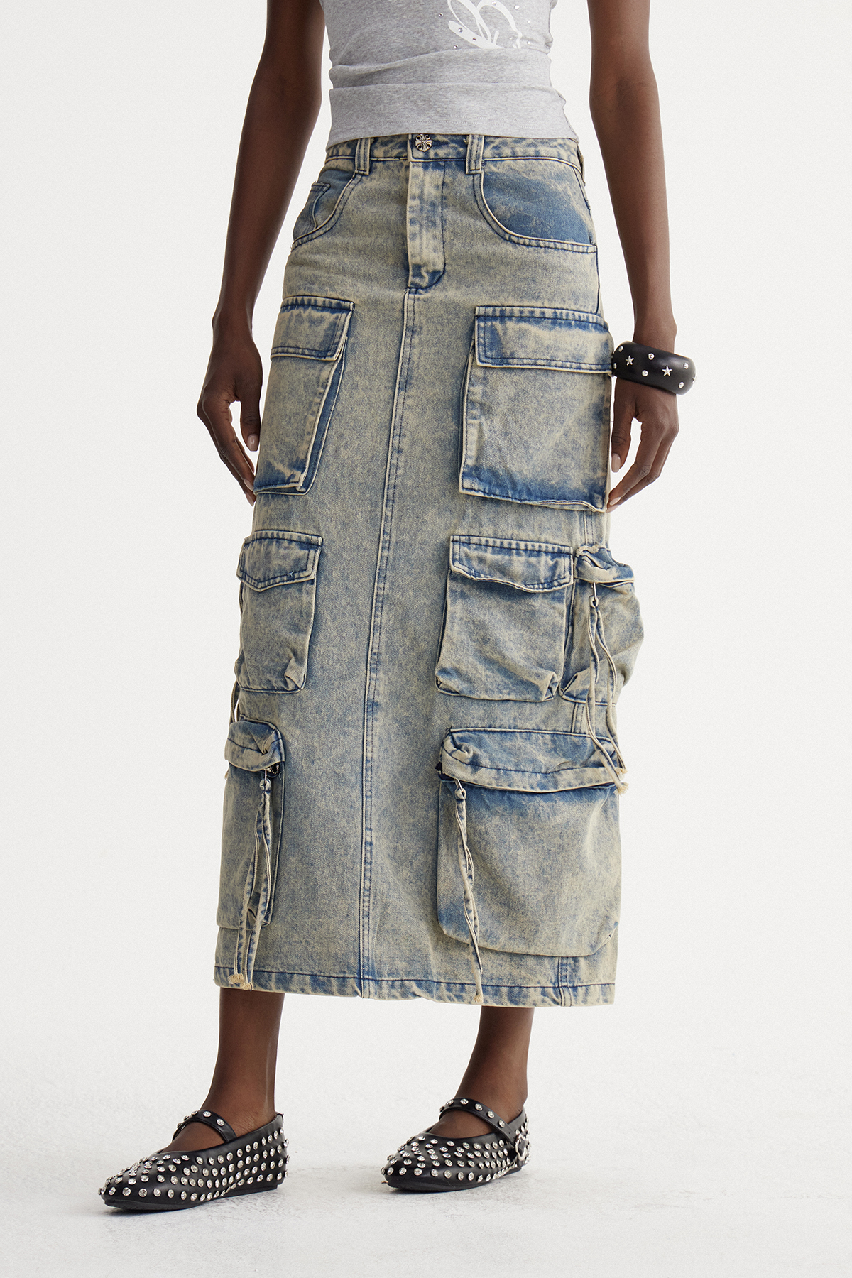 Iset Pocket Denim Maxi Skirt