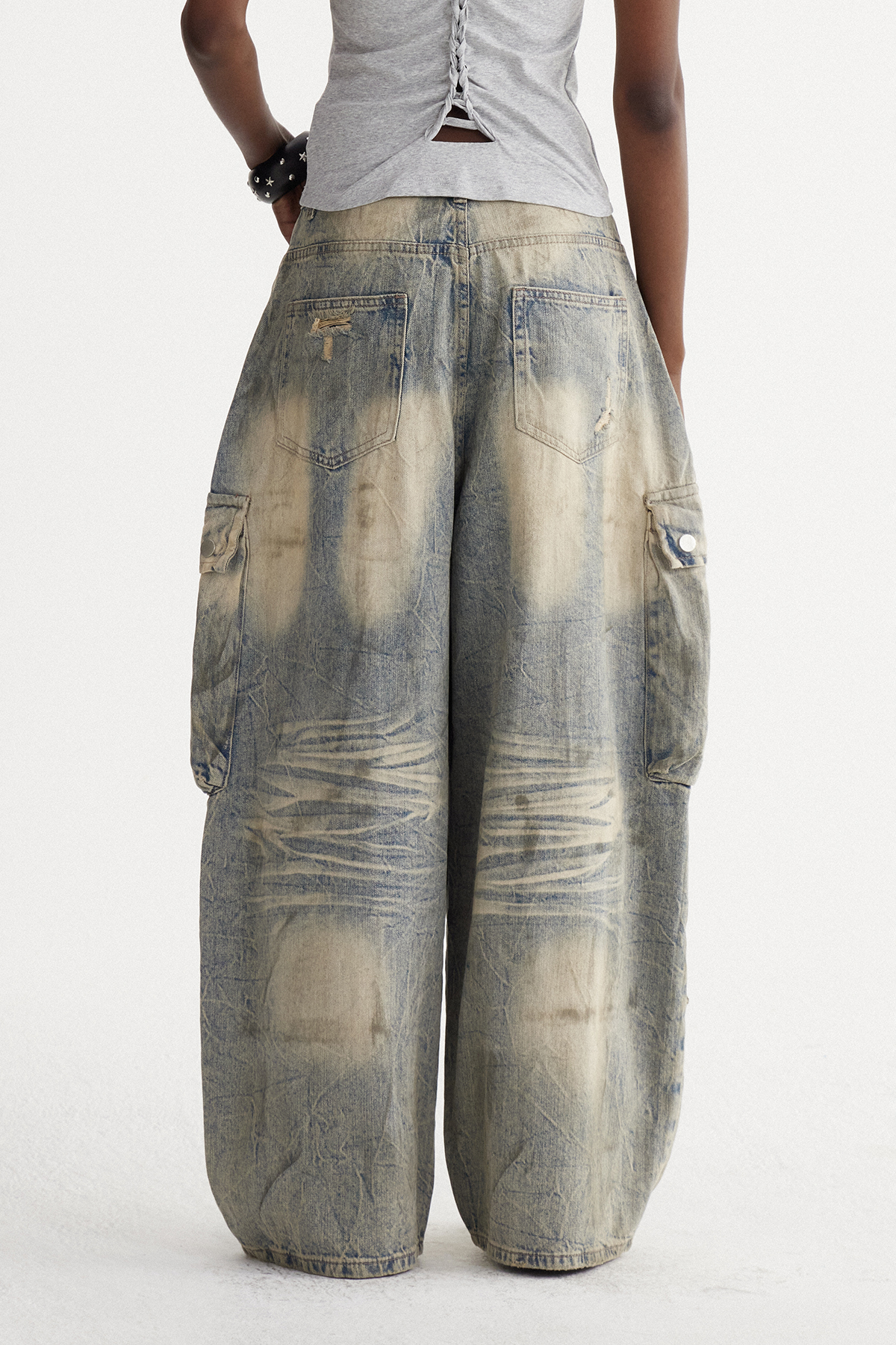 Iseul Ripped Bleached Cargo Jeans
