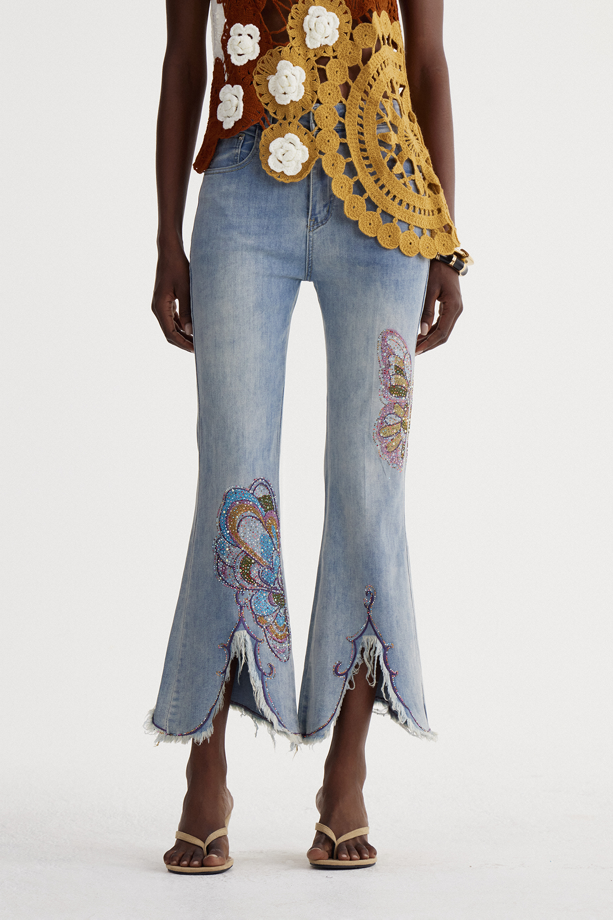 Iseut Rhinestone Butterfly Bootcut Jeans
