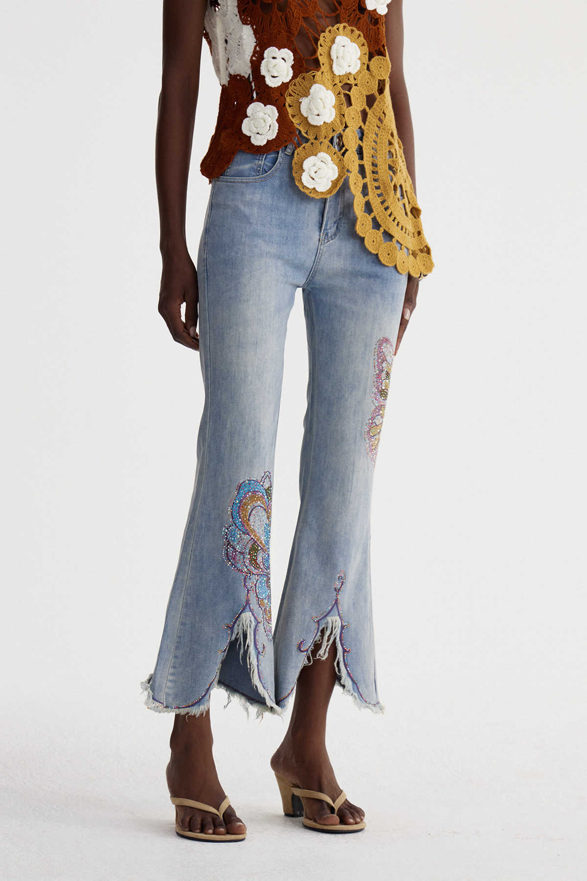 Iseut Rhinestone Butterfly Bootcut Jeans